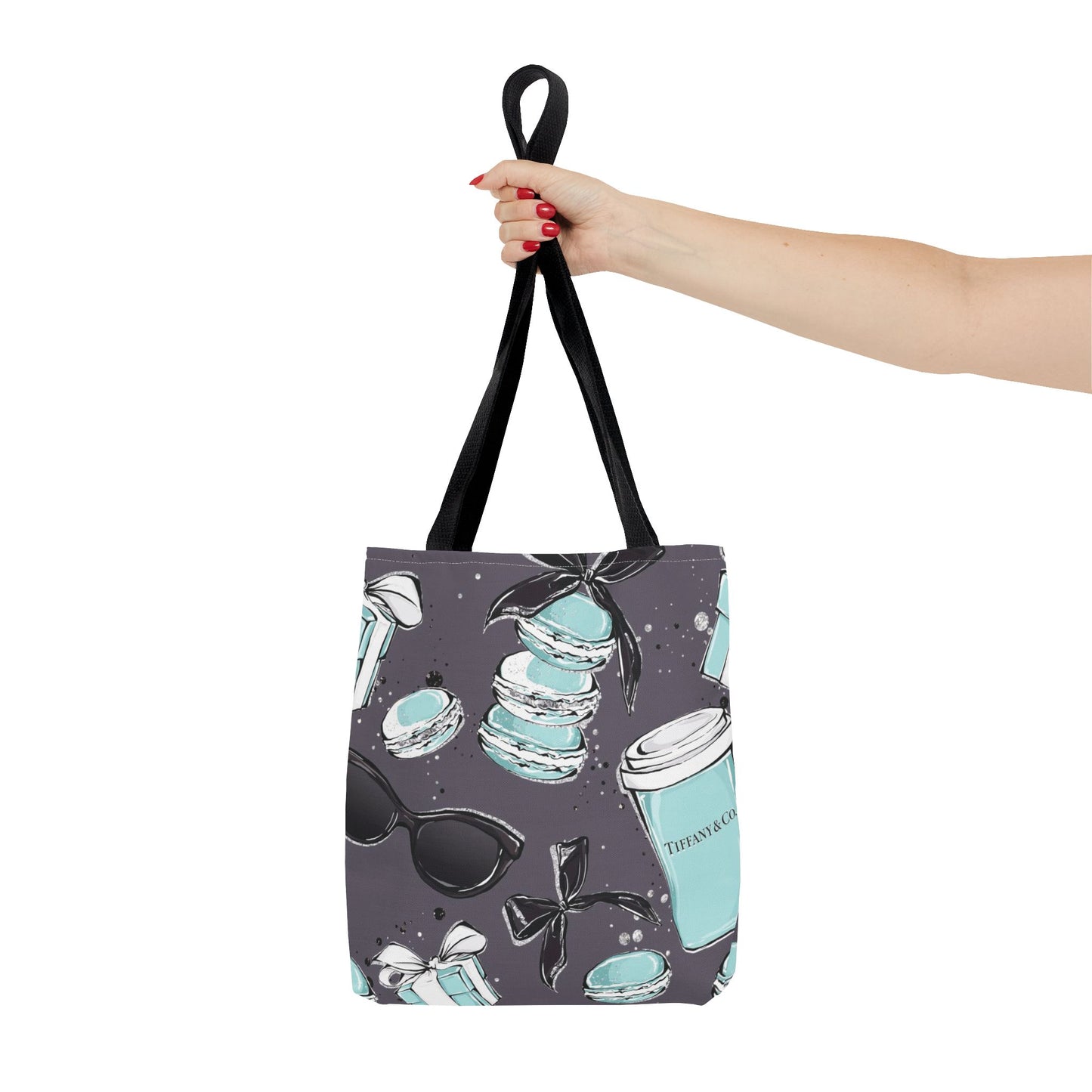 Coffee and Macarons Canvas Tote Bag, Basic Square Tote - Breakfast at Tiffany Inspired