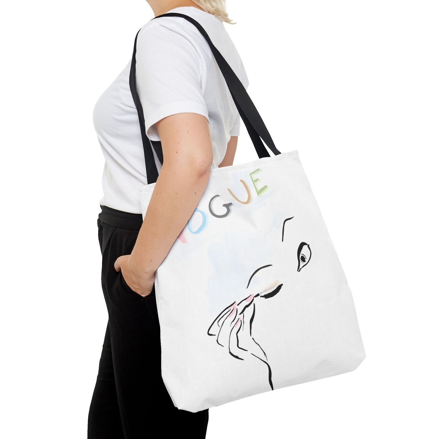VOGUE Watercolor Makeup Square Utility Tote - Fashion Canvas Tote Bag - Designer Inspired Tote
