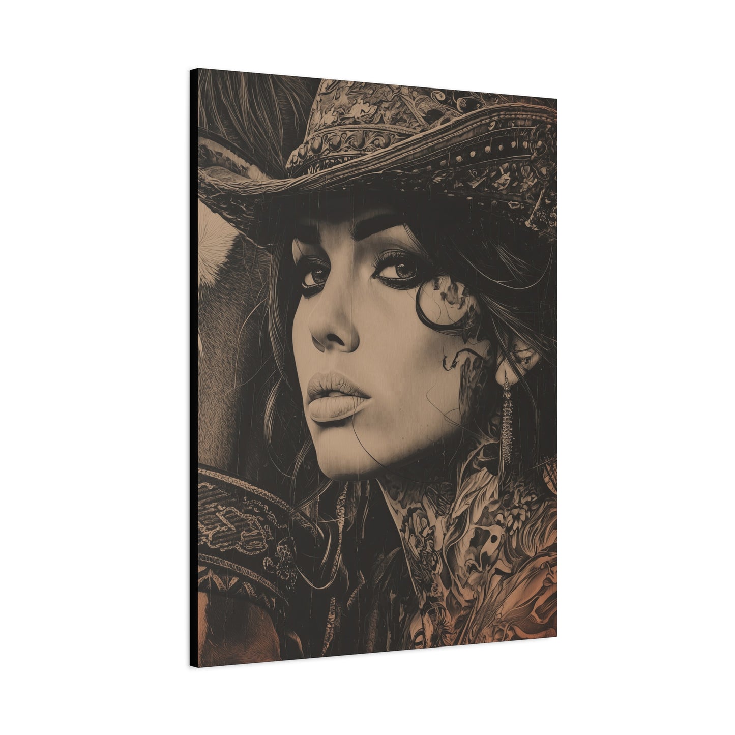 Gallery Wrapped Canvas, Wranglers and Wreckage Art Canvas, Erotic Pinup Art Canvas – Loretta