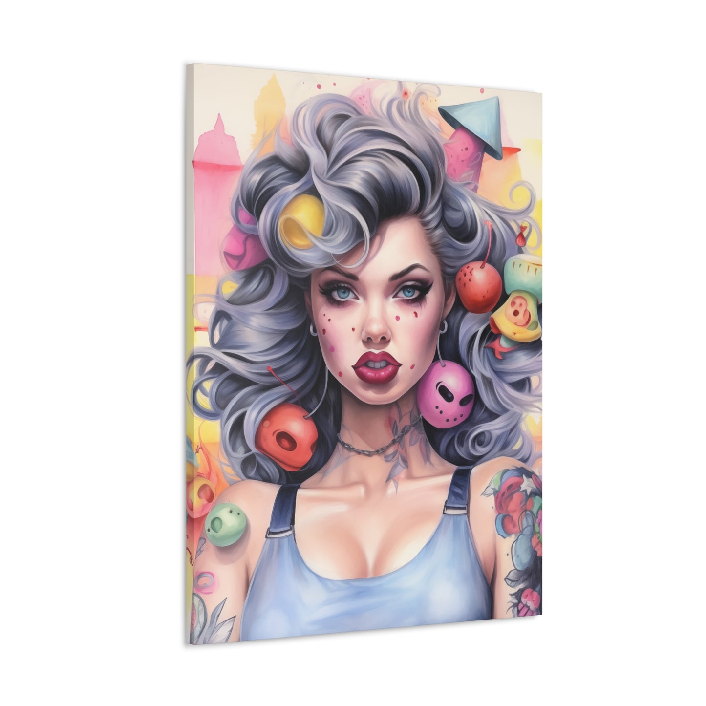 Gallery Wrapped Canvas, Tattooed Beauty, Femme Doll Pop Art Canvas – Lila