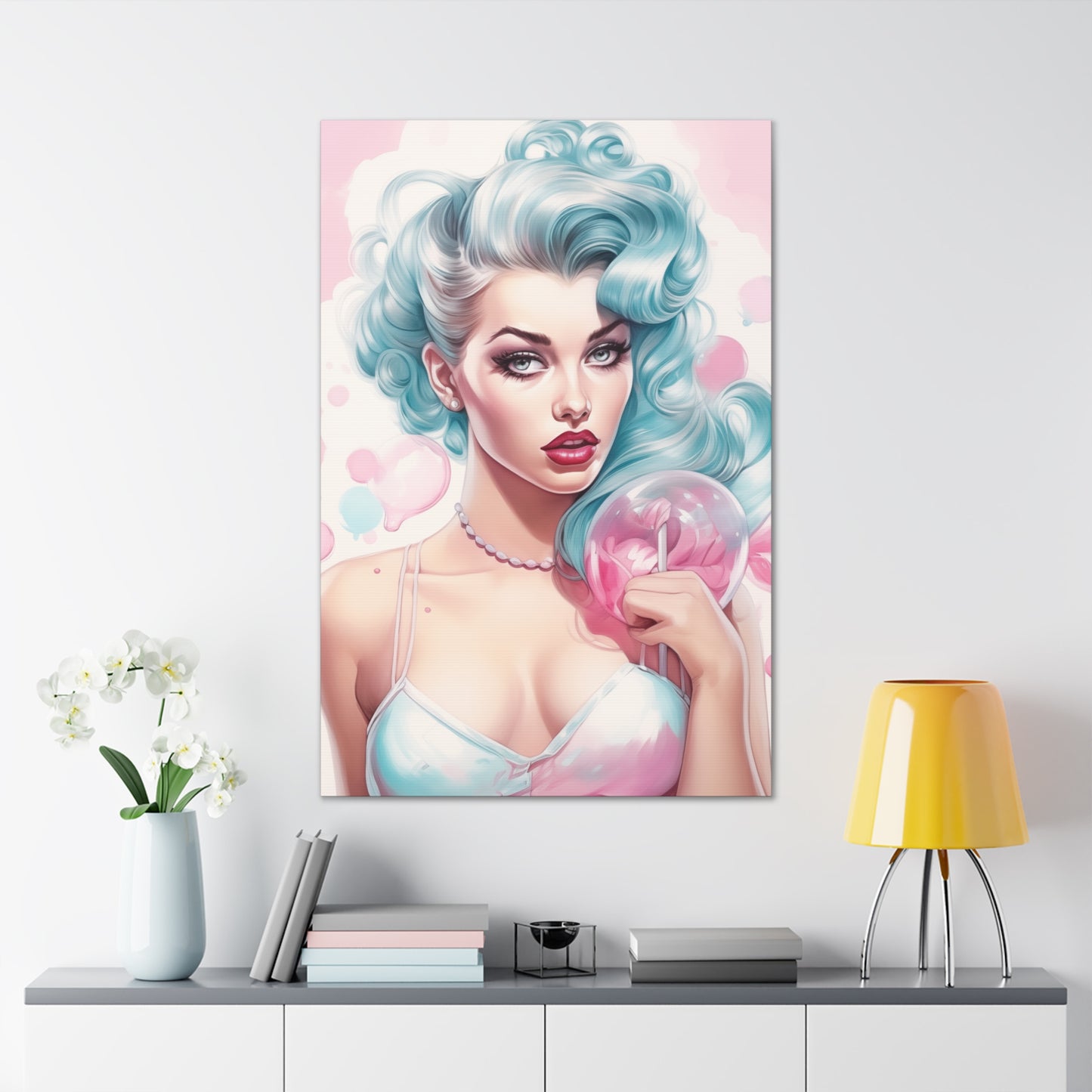 Canvas Gallery Wrapped High-Fashion Wall Art, Stylish Decor, Retro Femme Doll Pop Art – Tessa
