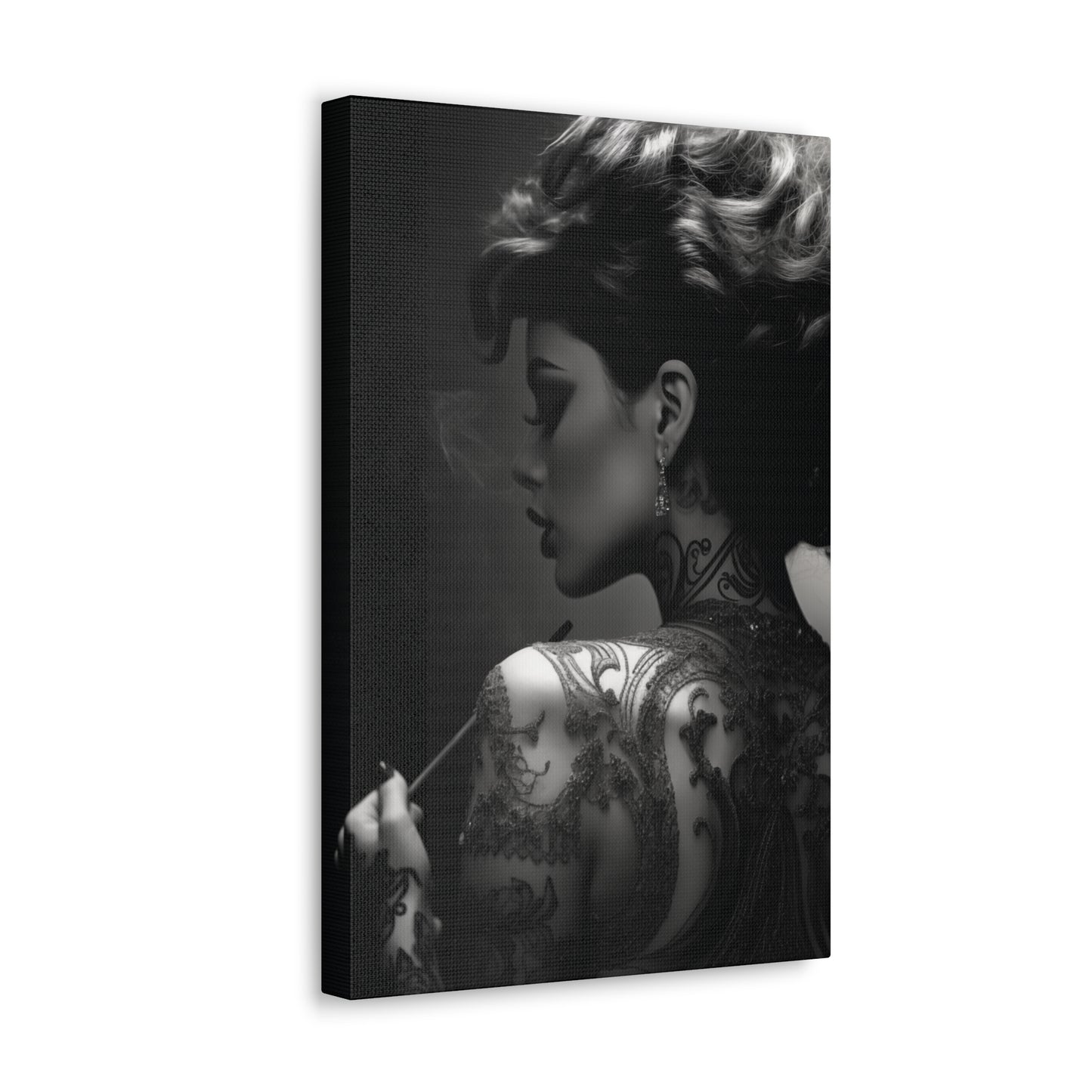 Canvas Gallery Wrap - Black and White Photography - Tattooed and Smoking