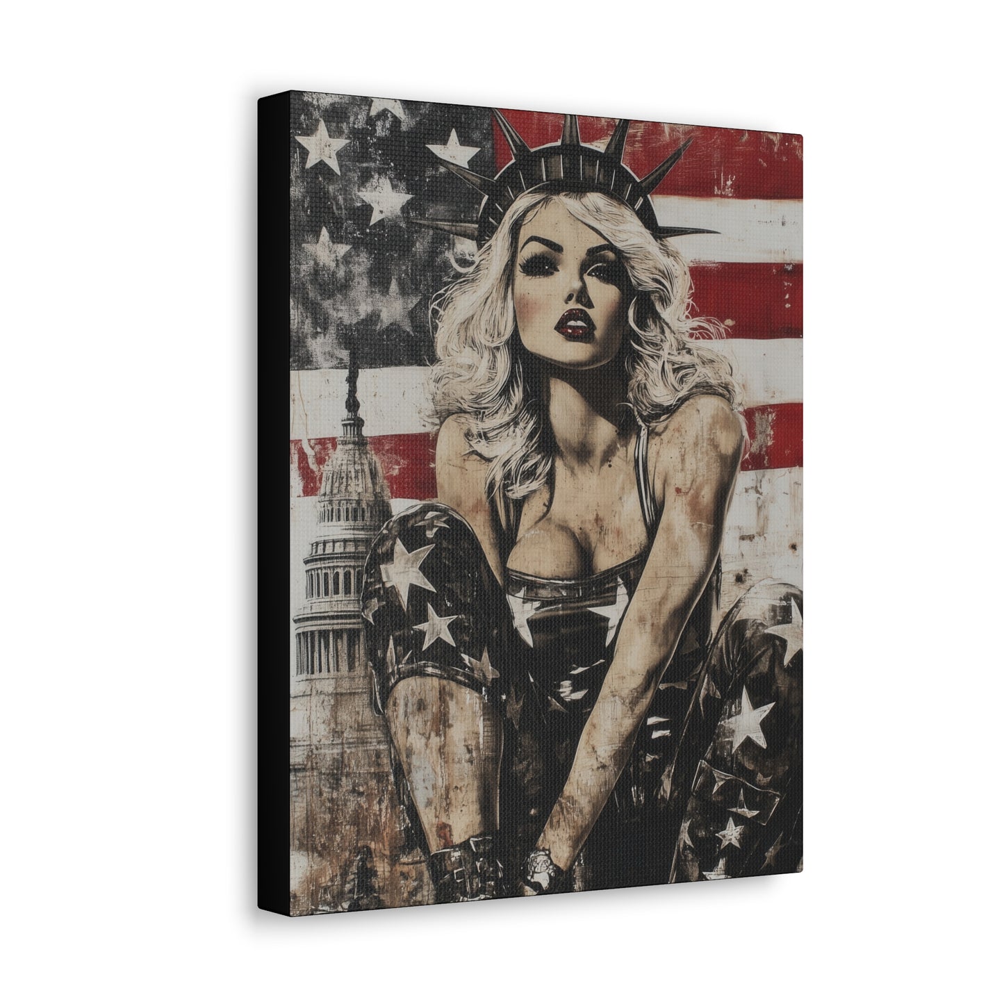 Gallery Wrapped Canvas, Liberty and Lace Art Canvas, Patriotic Art Canvas – Kimberly
