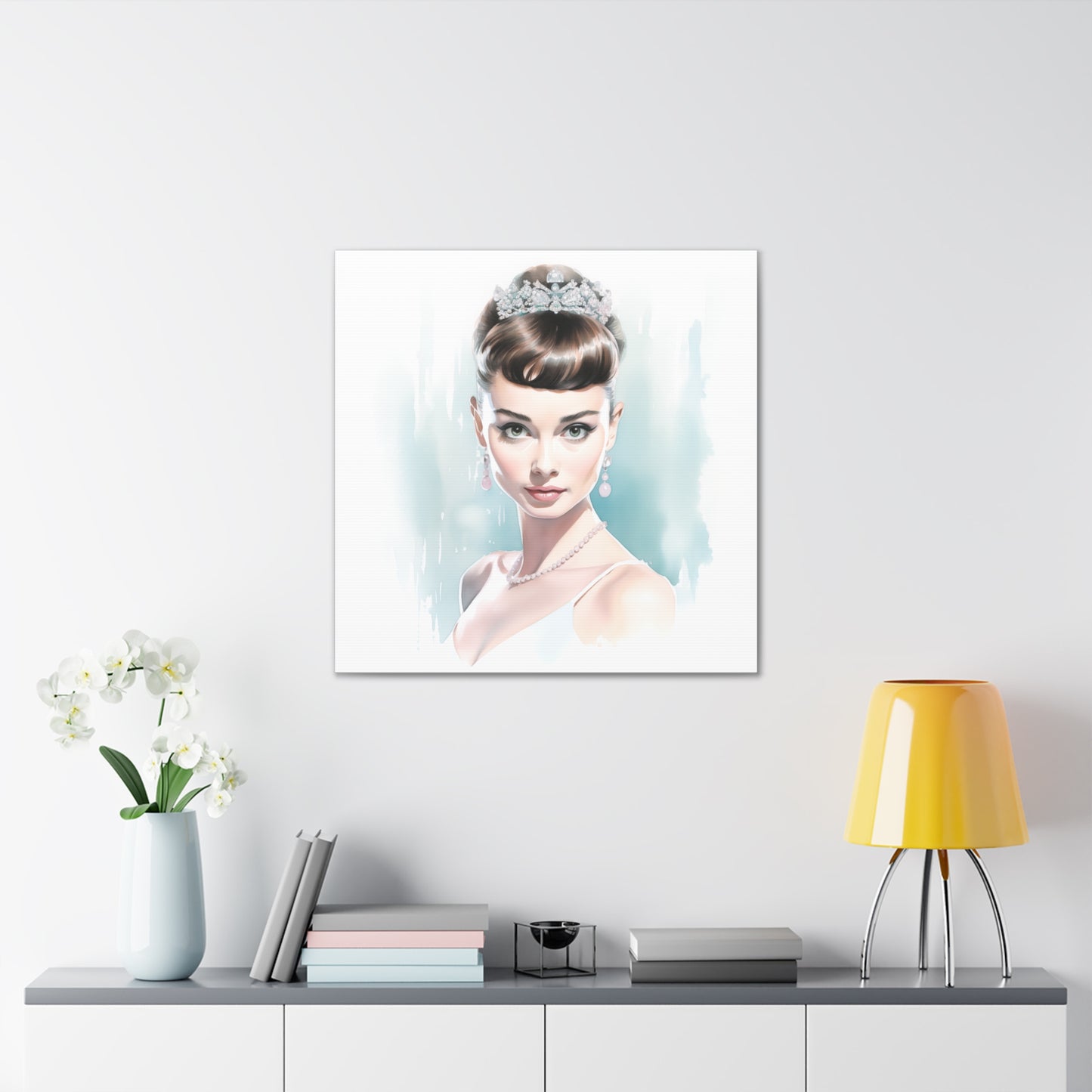 Canvas Wall Art, Gallery Wrapped Pop Art, Celebrity Wall Art – Audrey Hepburn - Robin Egg Blue