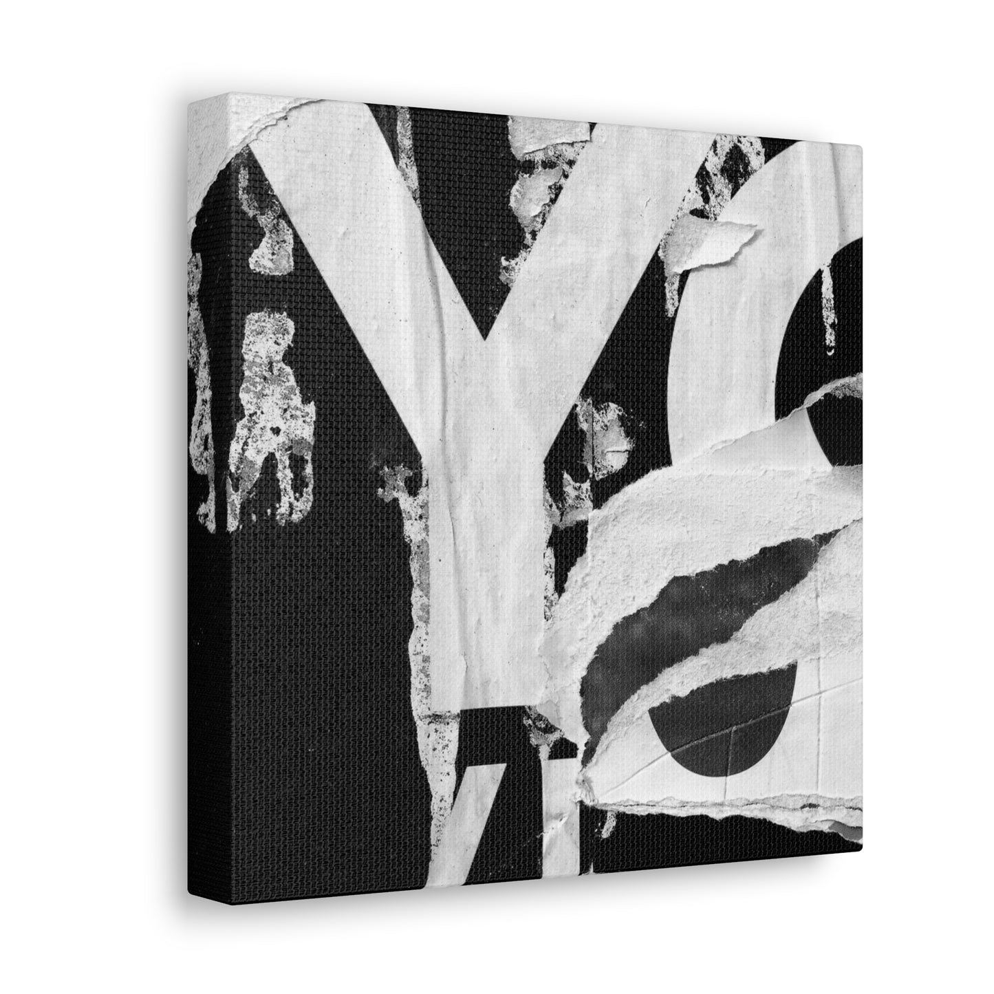Canvas Wall Art, Gallery Wrapped Urban Street Art, Abstract Torn Poster Street Art - Black and White YO