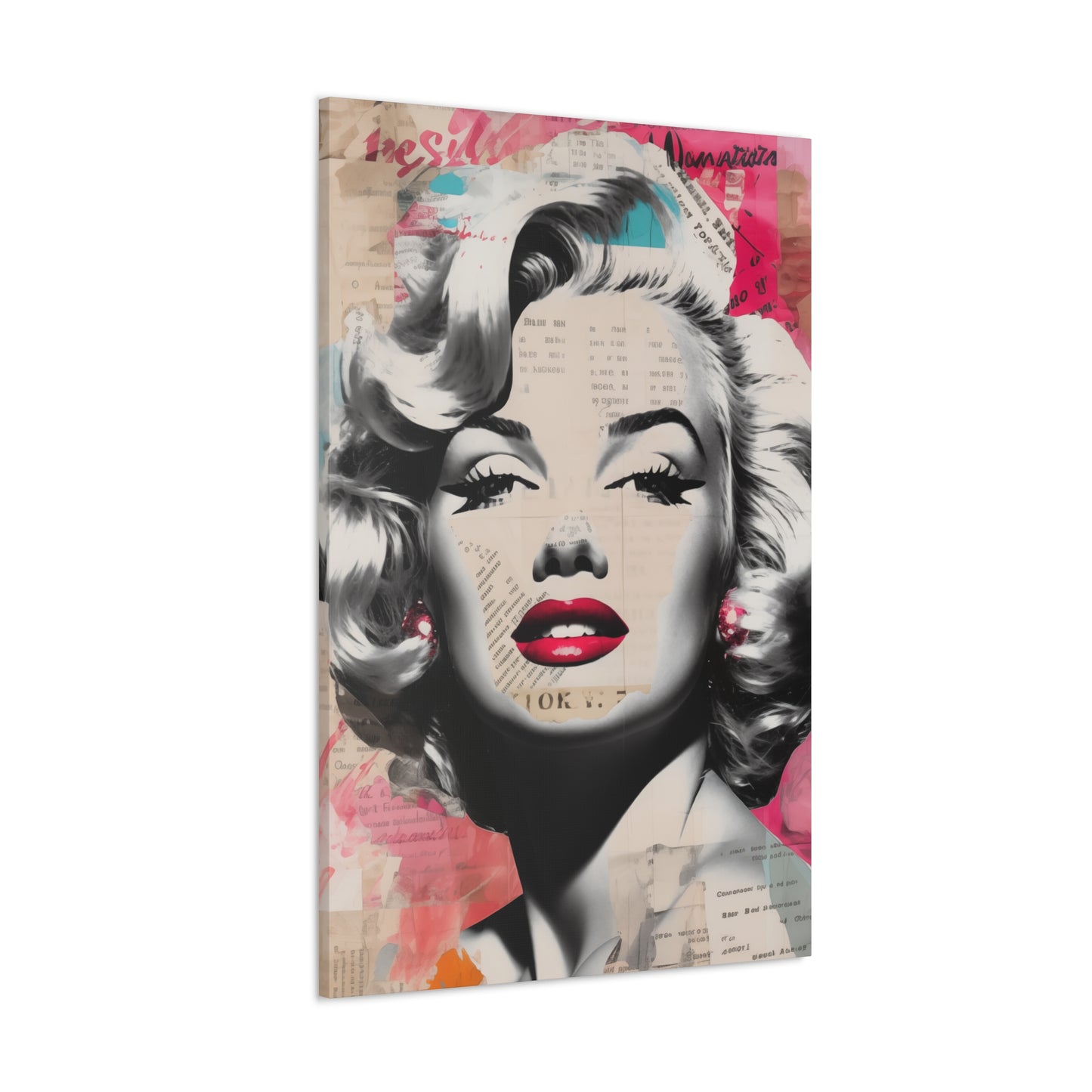 Canvas Wall Art, Gallery Wrapped Pop Art, Celebrity Wall Art – Marilyn Monroe - Newsprint