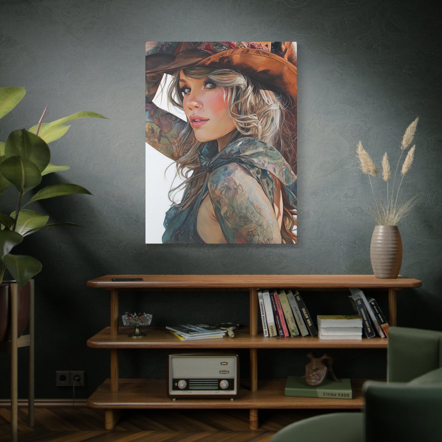 Gallery Wrapped Canvas, Wranglers and Wreckage Art Canvas, Erotic Pinup Art Canvas – Millie