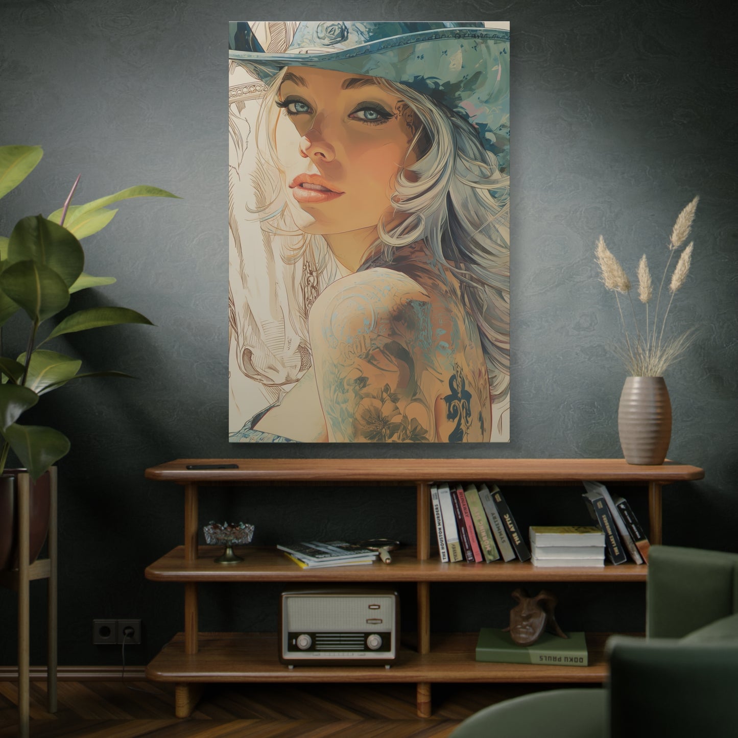 Gallery Wrapped Canvas, Wranglers and Wreckage Art Canvas, Erotic Pinup Art Canvas – Willa