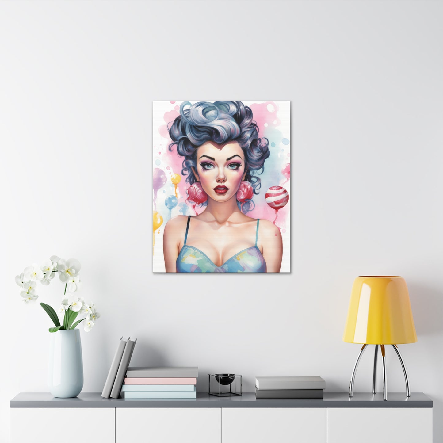 Canvas Gallery Wrapped High-Fashion Wall Art, Stylish Decor, Retro Femme Doll Pop Art – Poppy