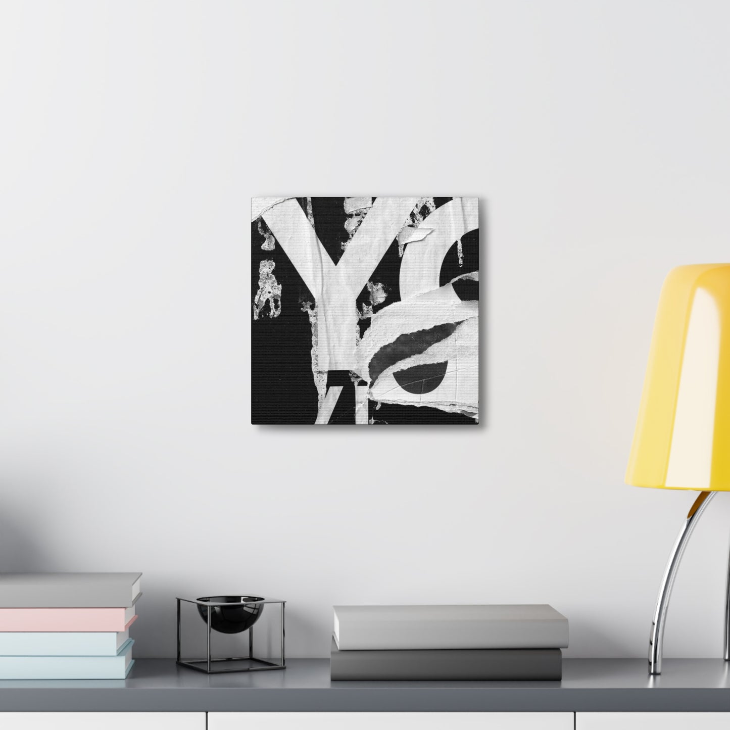 Canvas Wall Art, Gallery Wrapped Urban Street Art, Abstract Torn Poster Street Art - Black and White YO