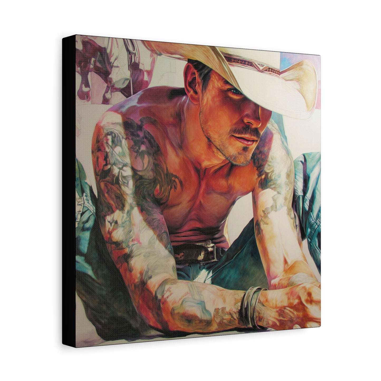 Gallery Wrapped Canvas, Wranglers and Wreckage Art Canvas, Erotic Pinup Art Canvas – Cade
