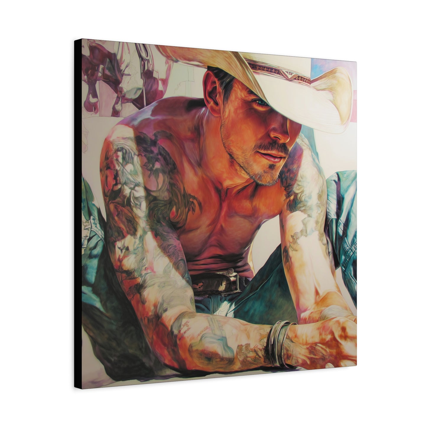 Gallery Wrapped Canvas, Wranglers and Wreckage Art Canvas, Erotic Pinup Art Canvas – Cade