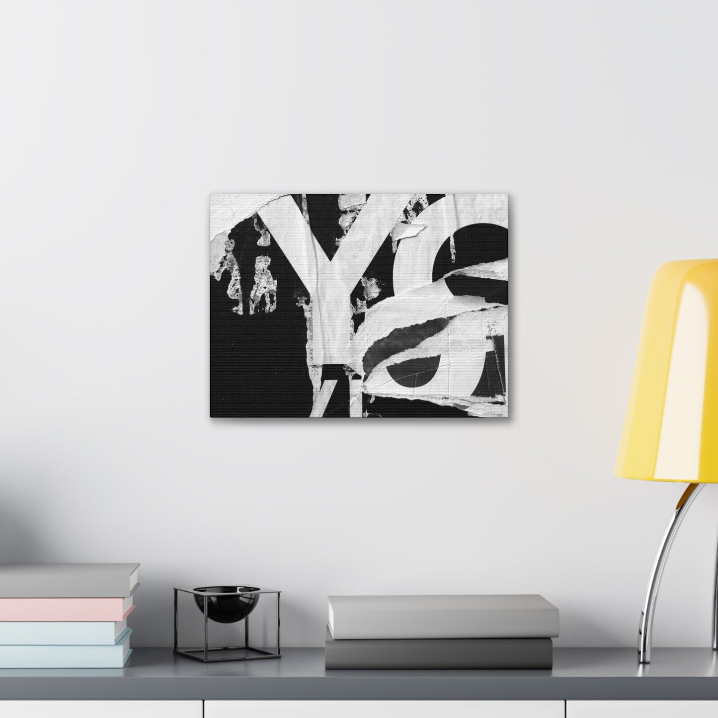 Canvas Wall Art, Gallery Wrapped Urban Street Art, Abstract Torn Poster Street Art - Black and White YO