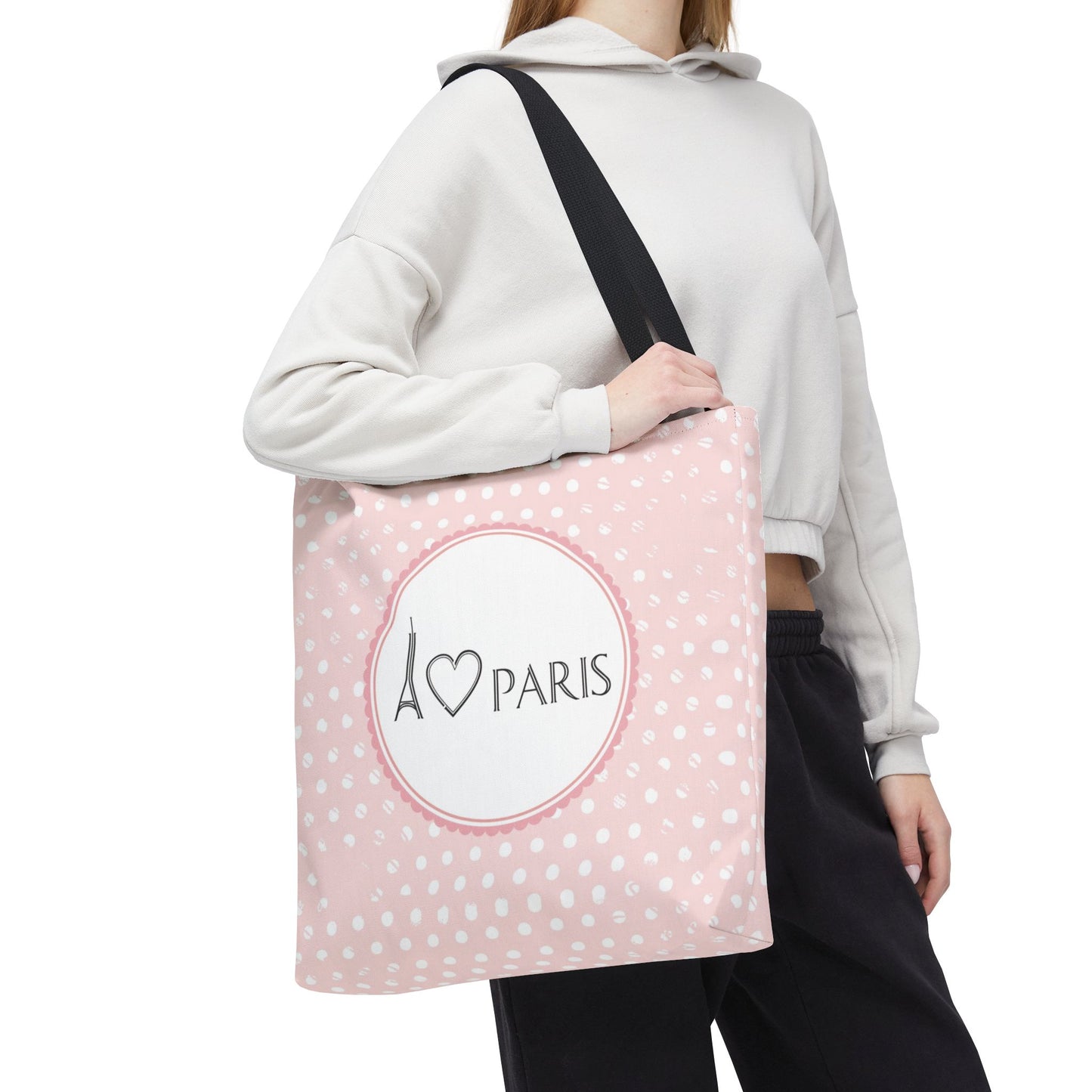 I heart Paris Tote Bag, Utility Tote - Eiffel Tower Tote - Fashion Tote - Pink Dot