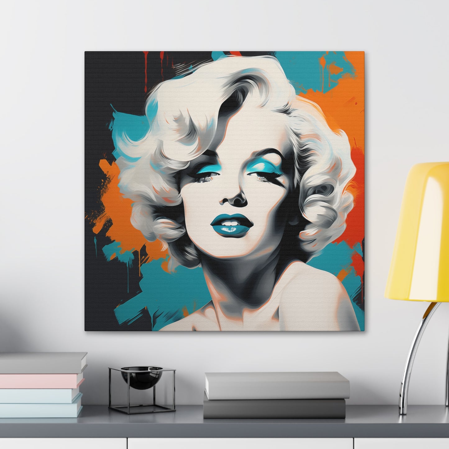 Canvas Wall Art, Gallery Wrapped Pop Art, Celebrity Wall Art – Marilyn Monroe - Orange and Teal