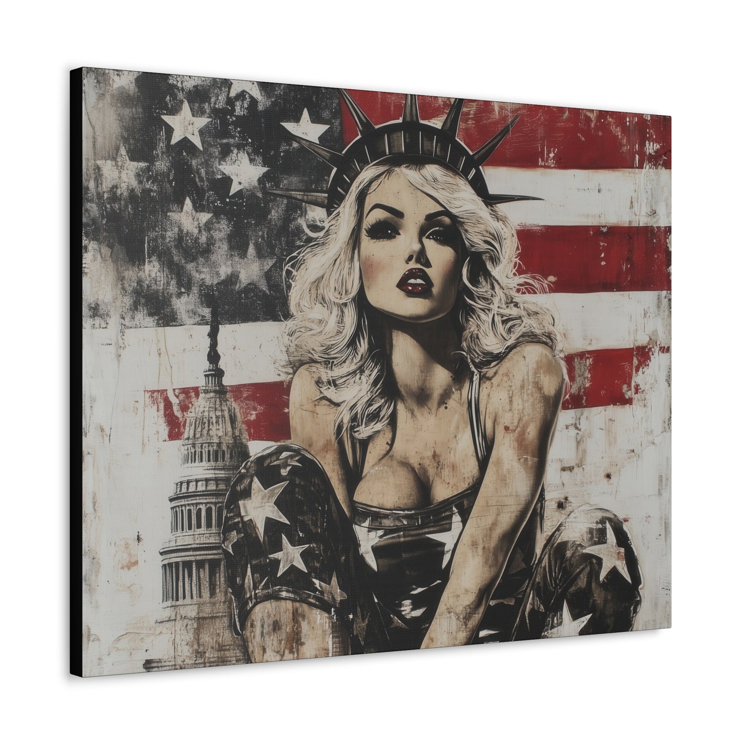 Gallery Wrapped Canvas, Liberty and Lace Art Canvas, Patriotic Art Canvas – Kimberly