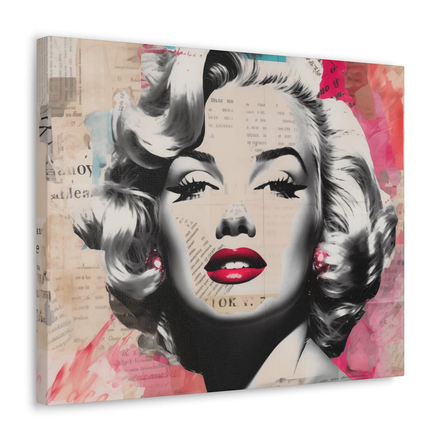 Canvas Wall Art, Gallery Wrapped Pop Art, Celebrity Wall Art – Marilyn Monroe - Newsprint