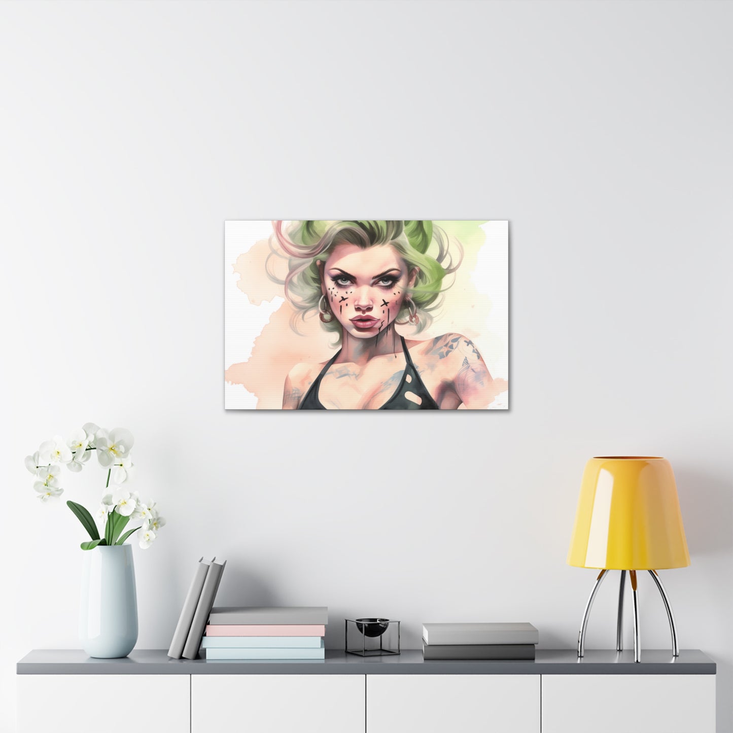 Gallery Wrapped Canvas, Edgy Tattooed Beauty, Urban Pop Art Canvas – Ivy