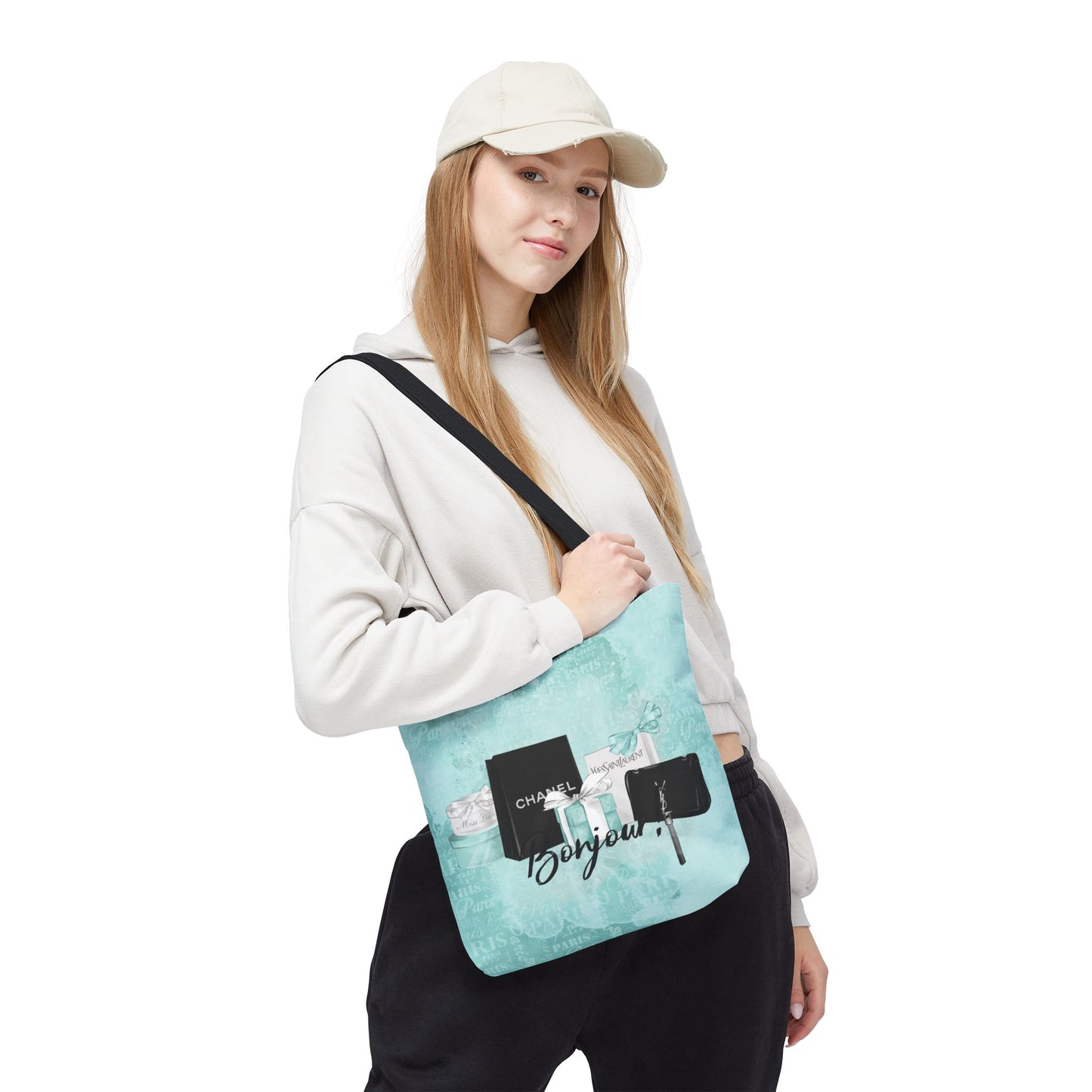 Bonjour Tote Bag, Utility Tote - Designer Inspired Tote - Fashion Tote - Breakfast at Tiffany