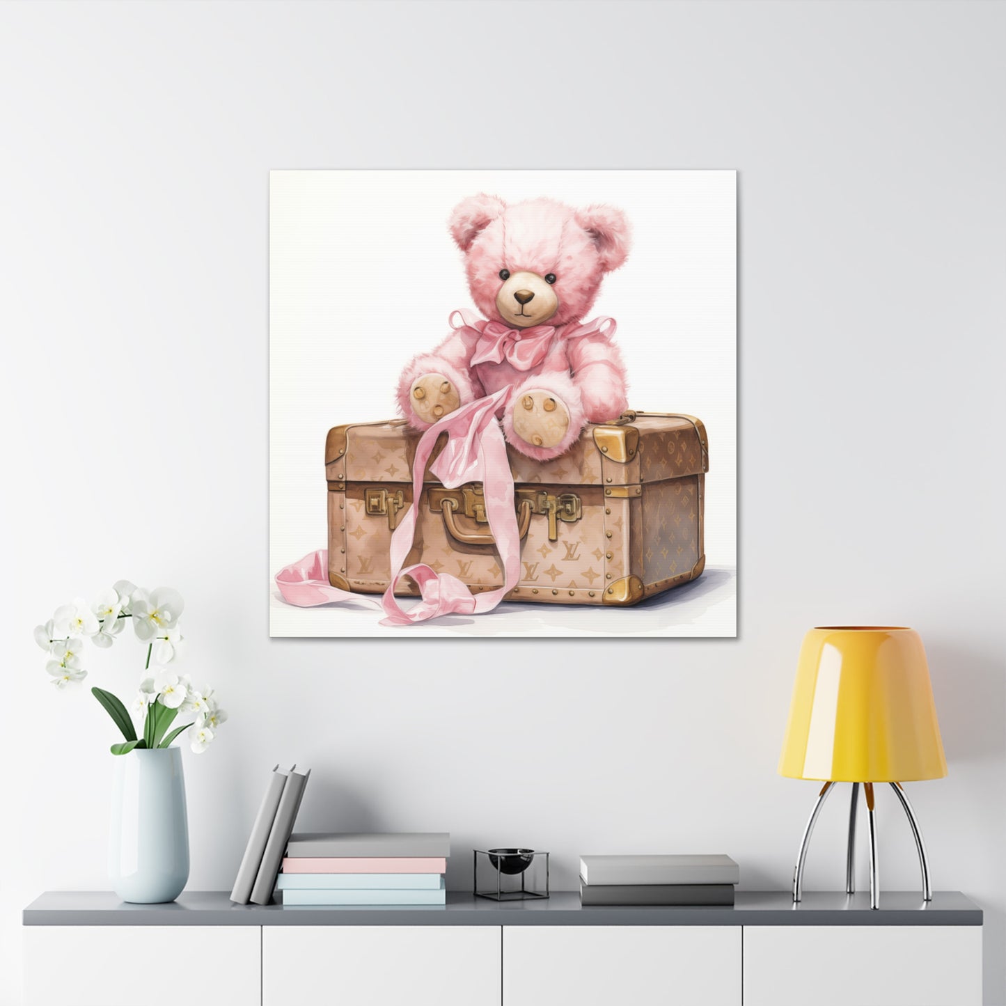 Canvas Gallery Wrap - LV Bear Wall Art - Gold Buttons