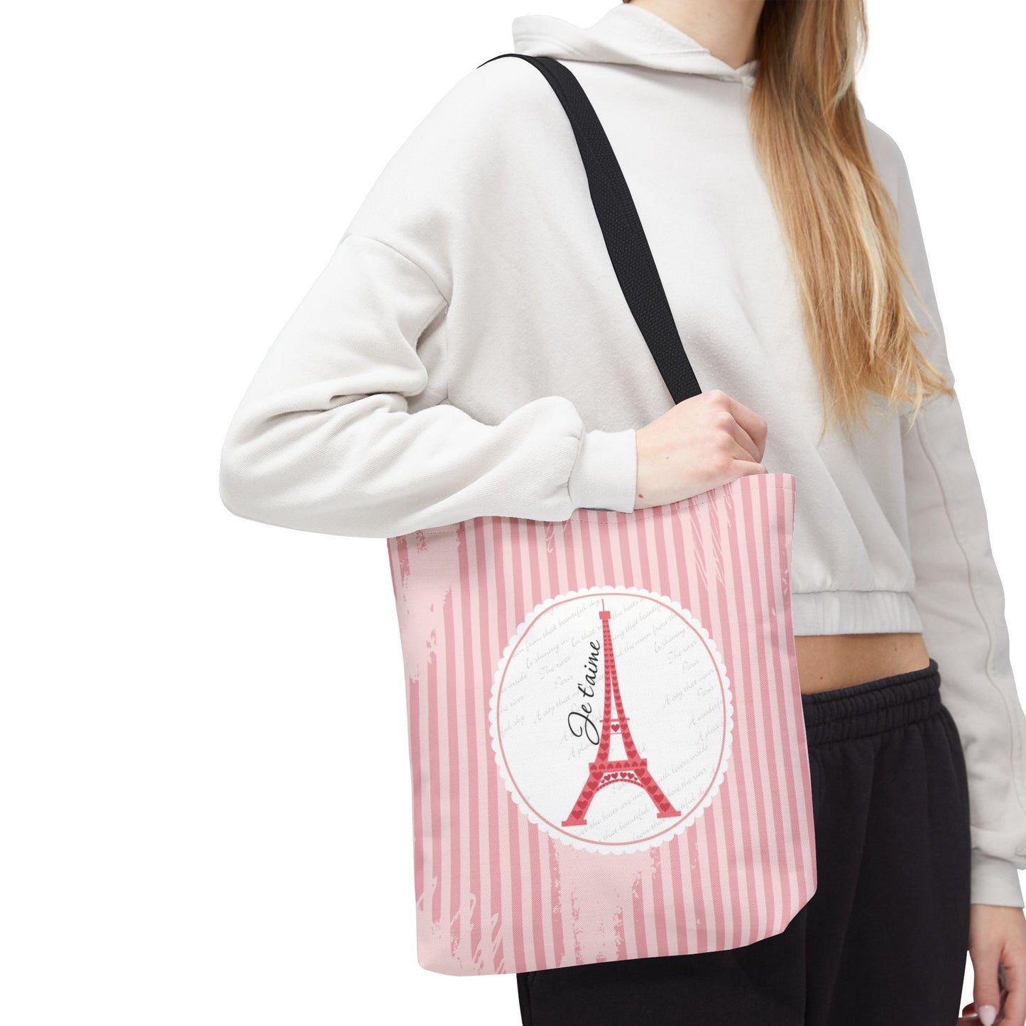 Ja taime Paris Tote Bag, Utility Tote - Eiffel Tower Tote - Fashion Tote - Pink Stripe