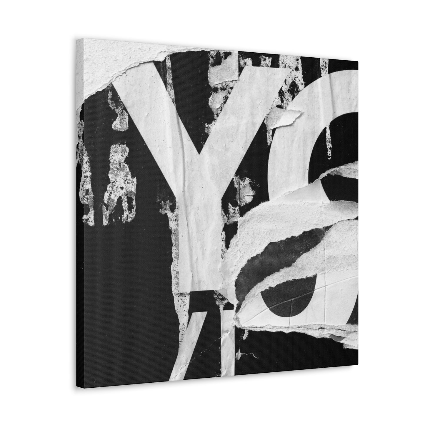Canvas Wall Art, Gallery Wrapped Urban Street Art, Abstract Torn Poster Street Art - Black and White YO