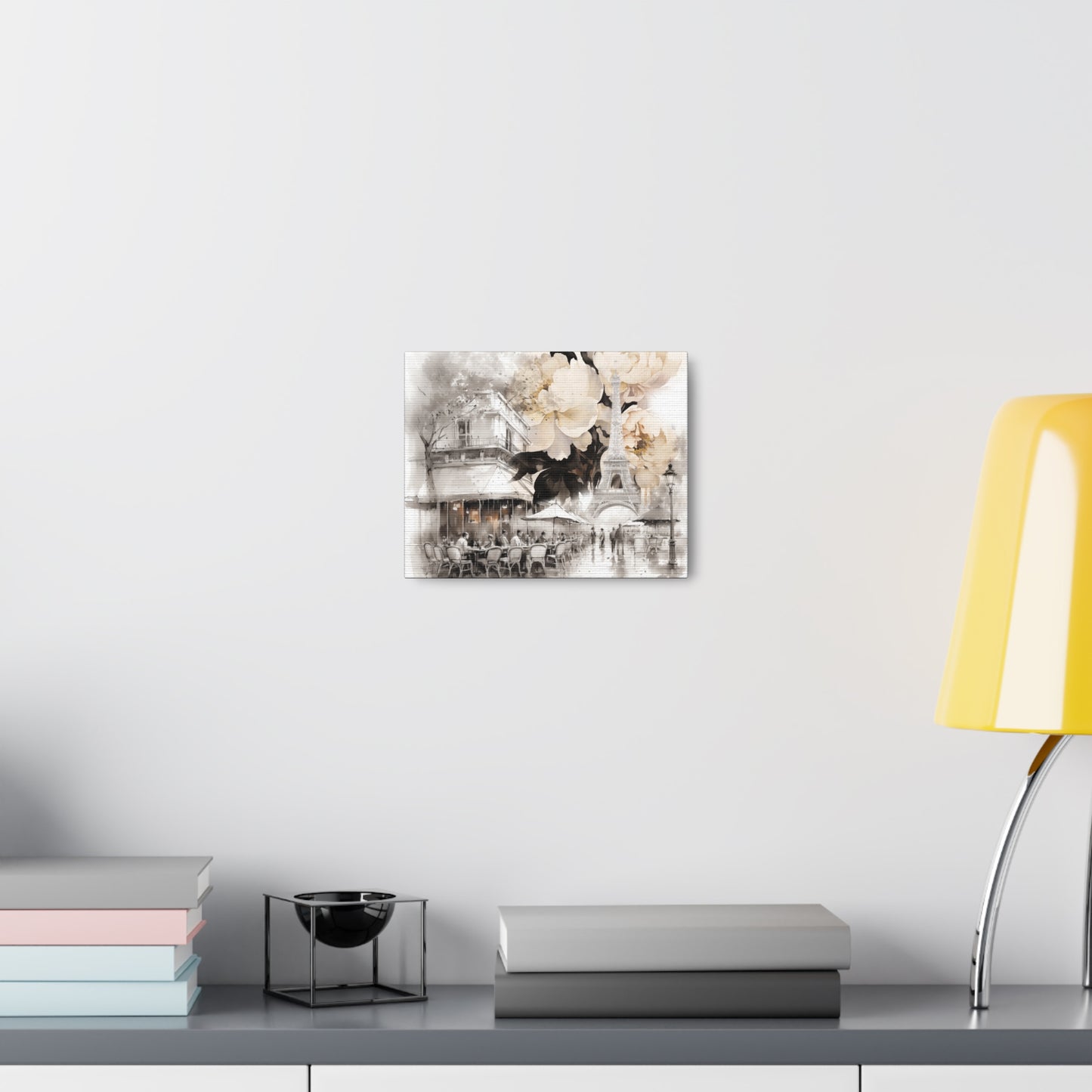 Cafe in Paris with Cream Peonies Canvas Gallery Wrap