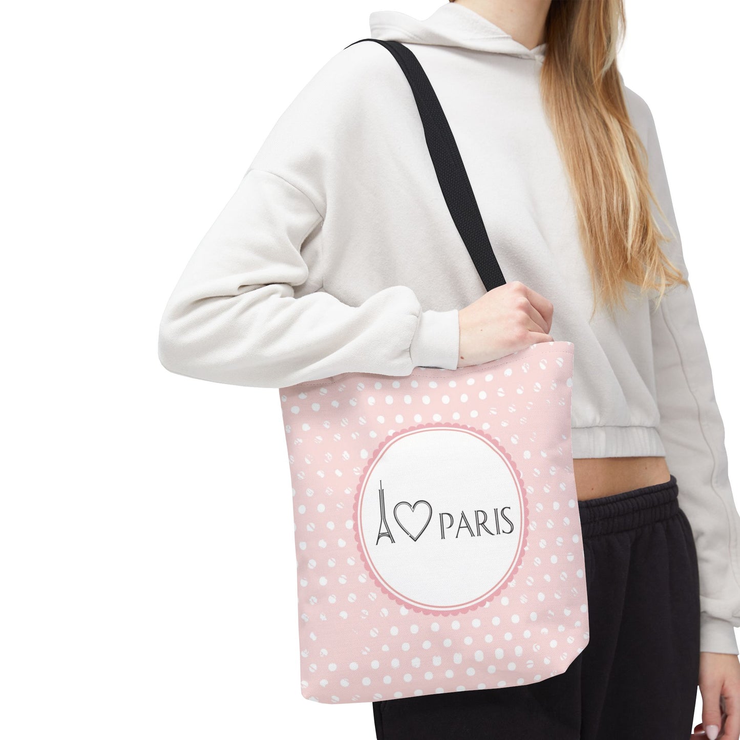 I heart Paris Tote Bag, Utility Tote - Eiffel Tower Tote - Fashion Tote - Pink Dot