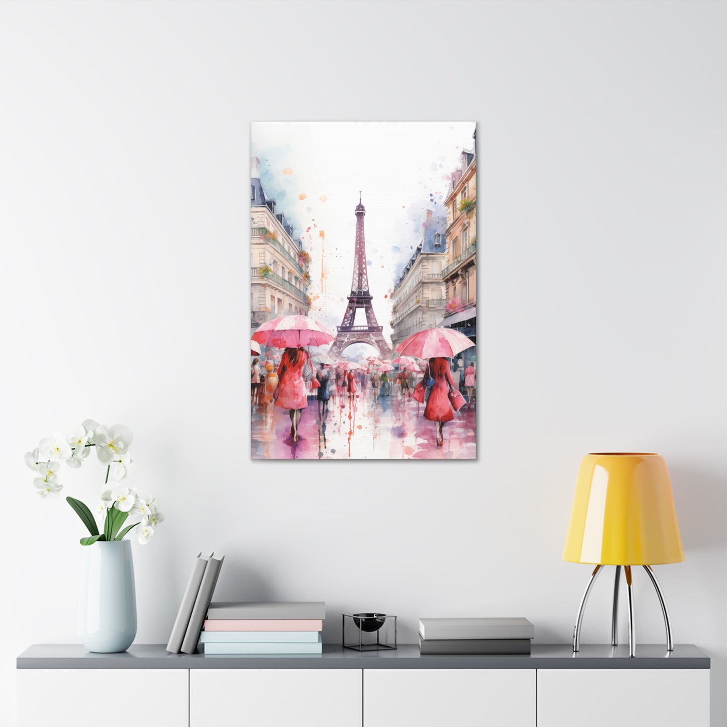 Eiffel Tower Wall Art, Paris France, Canvas Gallery Wrap - Pink Umbrellas