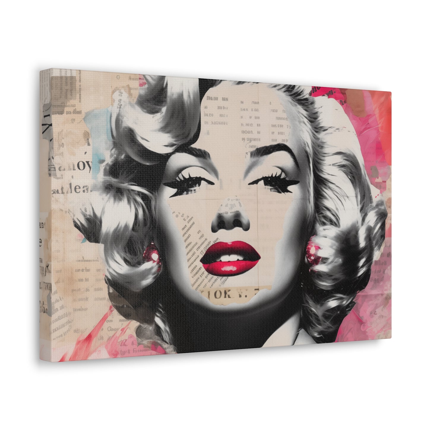 Canvas Wall Art, Gallery Wrapped Pop Art, Celebrity Wall Art – Marilyn Monroe - Newsprint