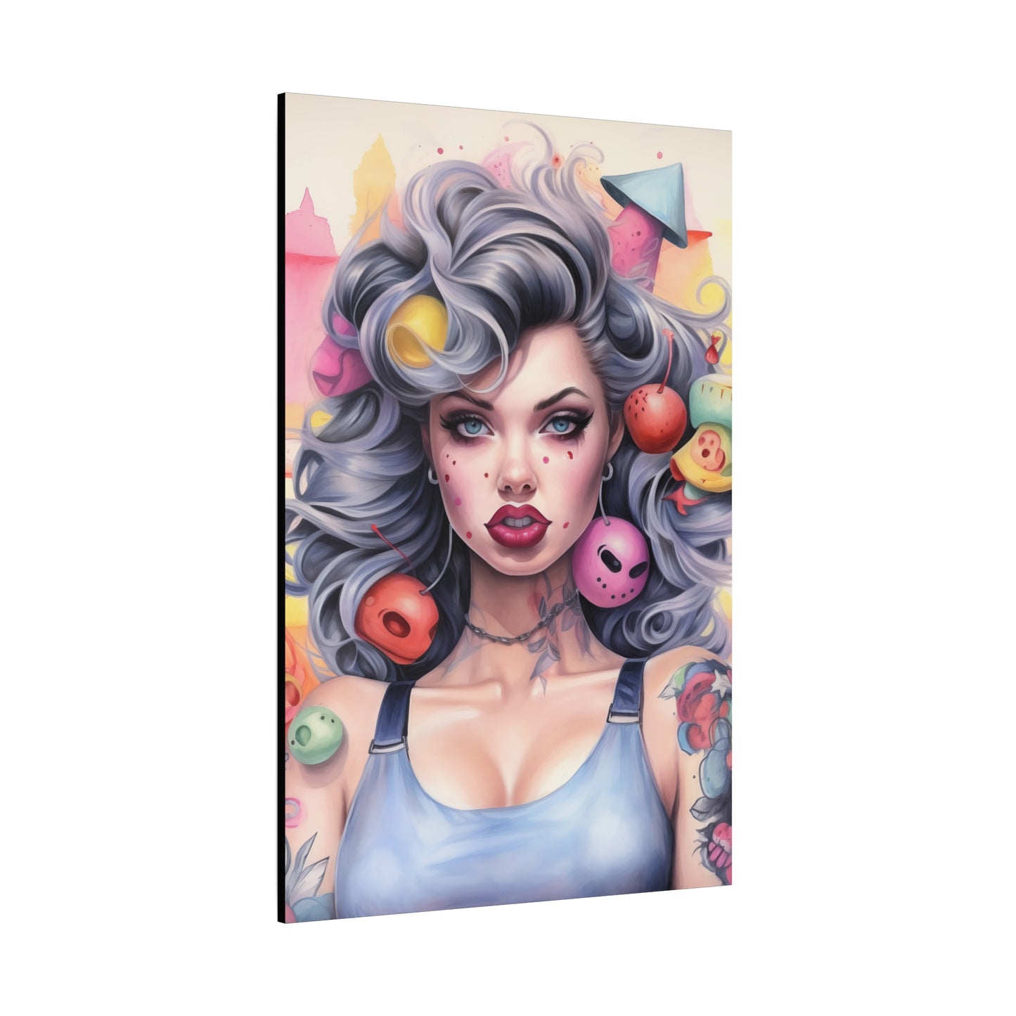 Gallery Wrapped Canvas, Tattooed Beauty, Femme Doll Pop Art Canvas – Lila