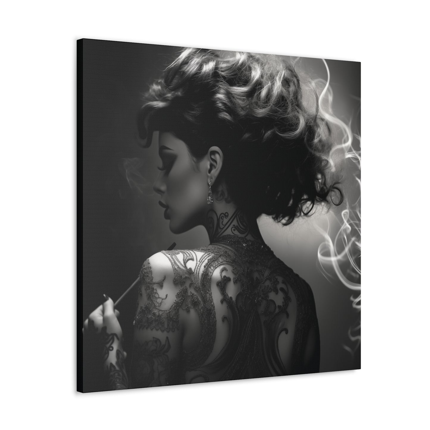 Canvas Gallery Wrap - Black and White Photography - Tattooed and Smoking