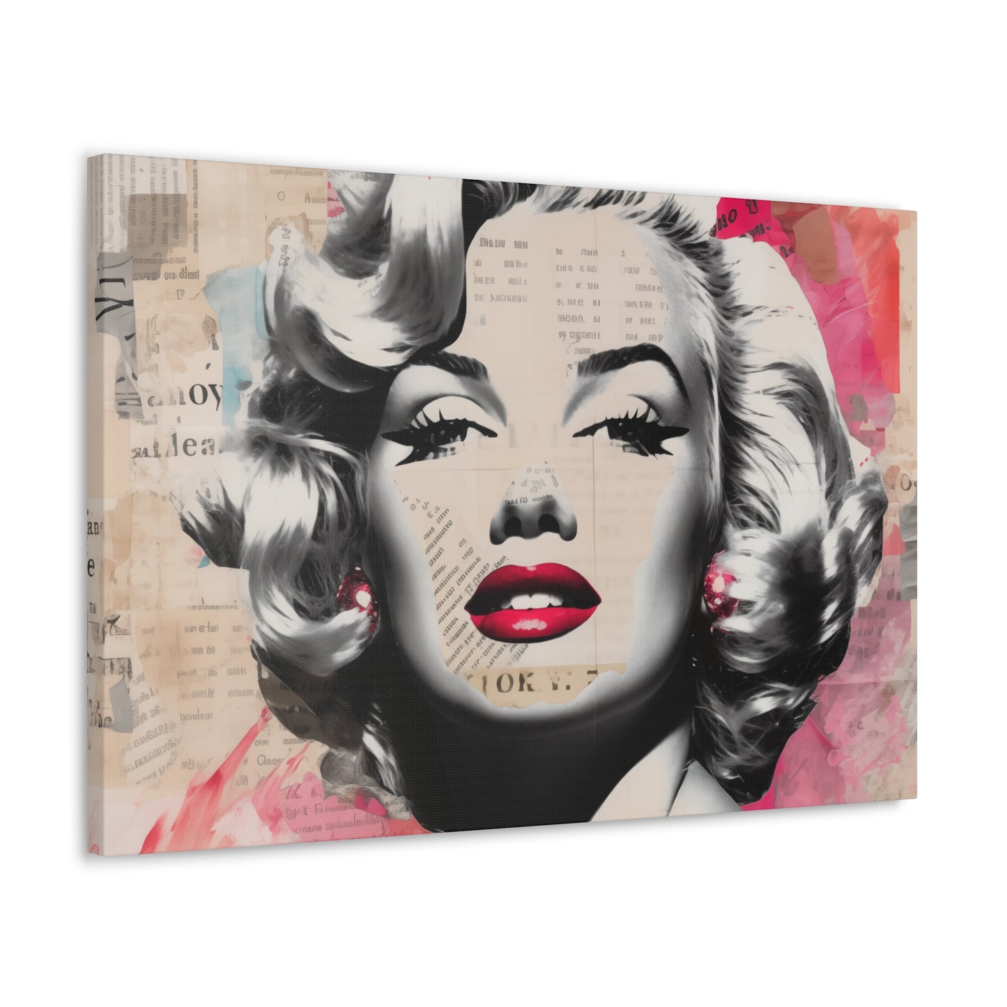 Canvas Wall Art, Gallery Wrapped Pop Art, Celebrity Wall Art – Marilyn Monroe - Newsprint