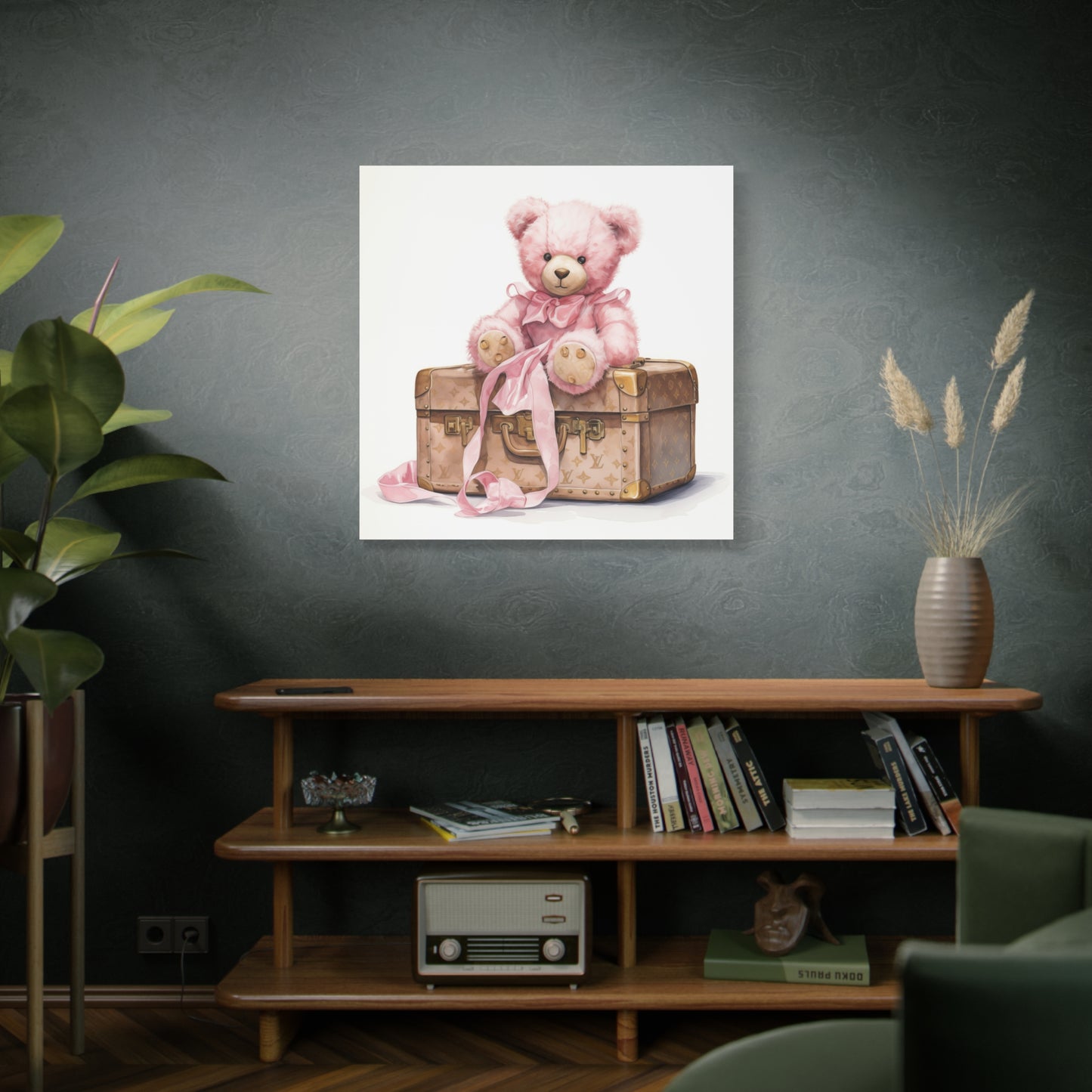 Canvas Gallery Wrap - Designer Inspired Trunk Bear Wall Art - Gold Buttons