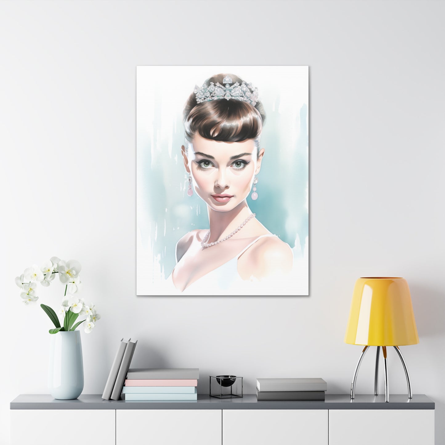 Canvas Wall Art, Gallery Wrapped Pop Art, Celebrity Wall Art – Audrey Hepburn - Robin Egg Blue