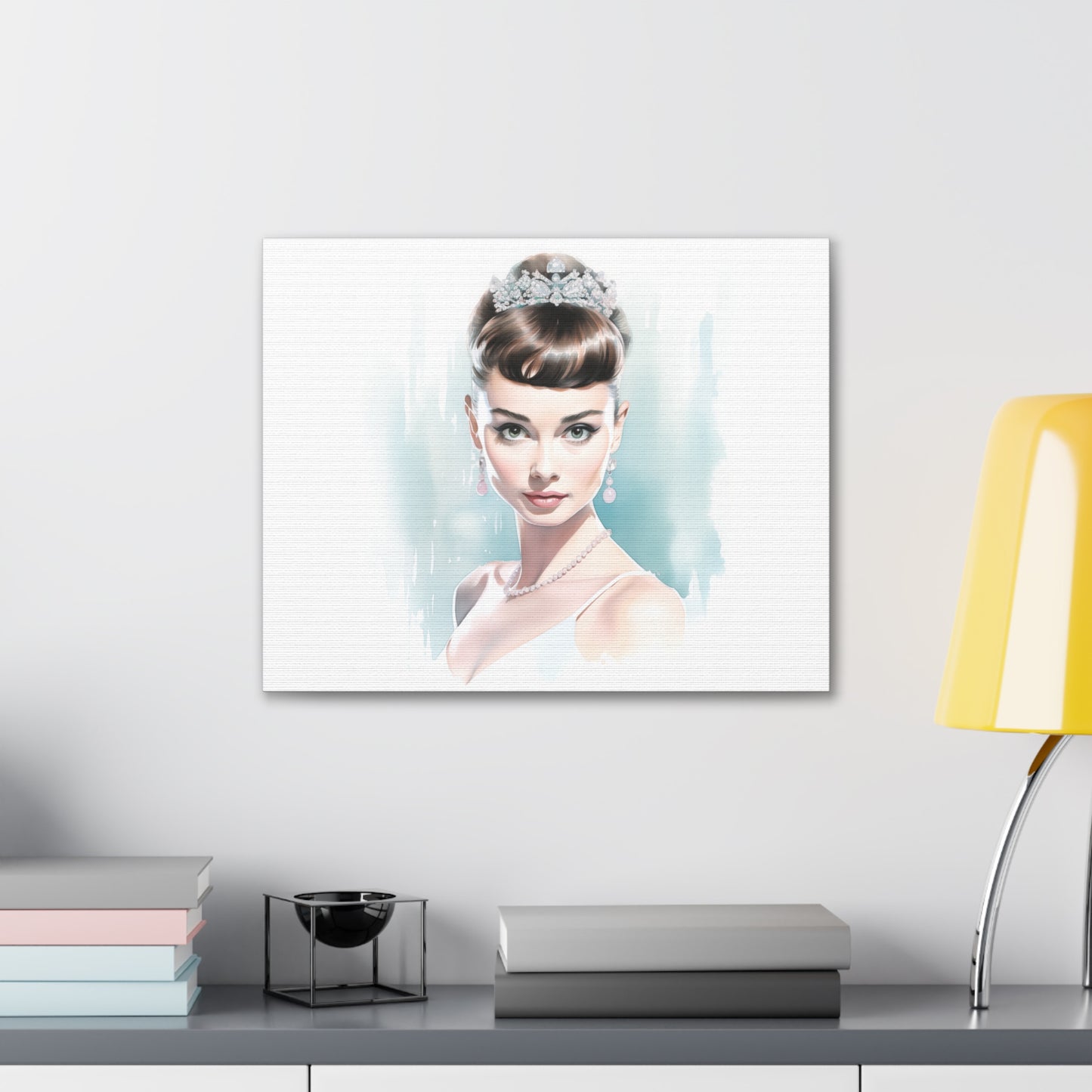 Canvas Wall Art, Gallery Wrapped Pop Art, Celebrity Wall Art – Audrey Hepburn - Robin Egg Blue
