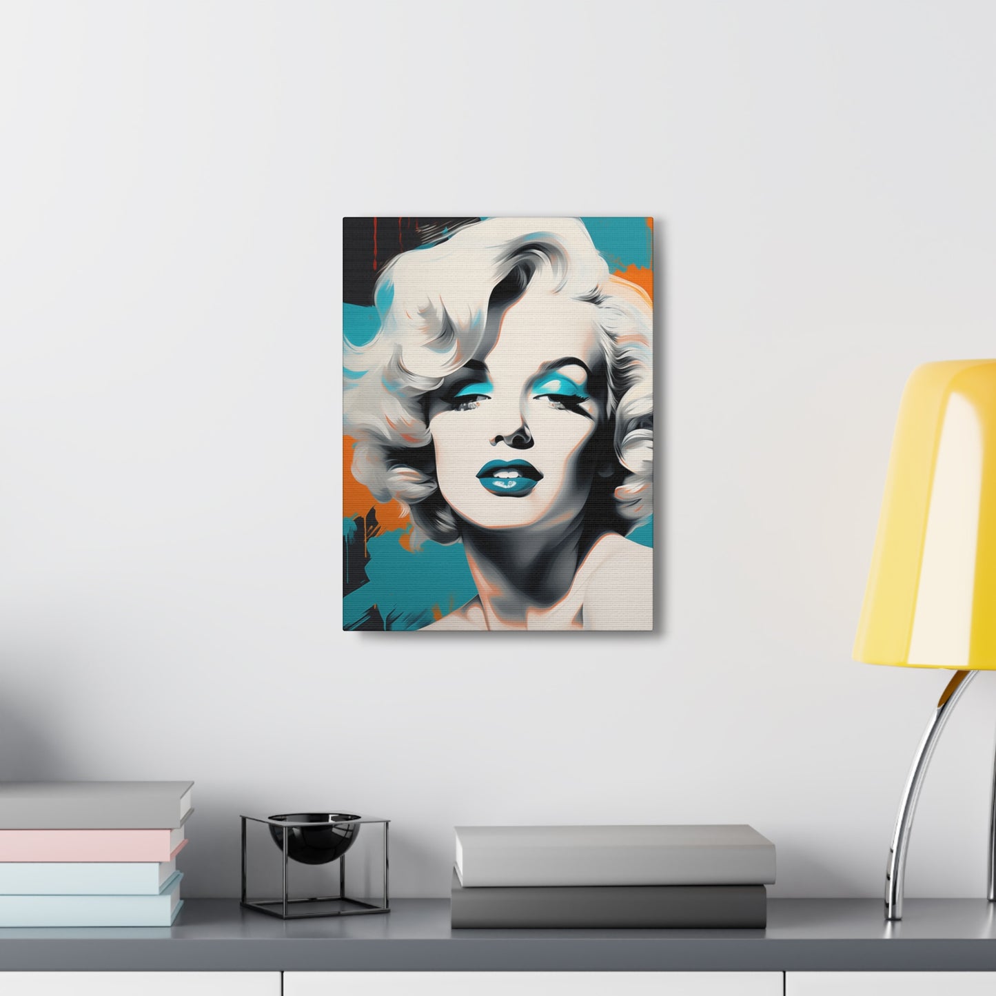 Canvas Wall Art, Gallery Wrapped Pop Art, Celebrity Wall Art – Marilyn Monroe - Orange and Teal