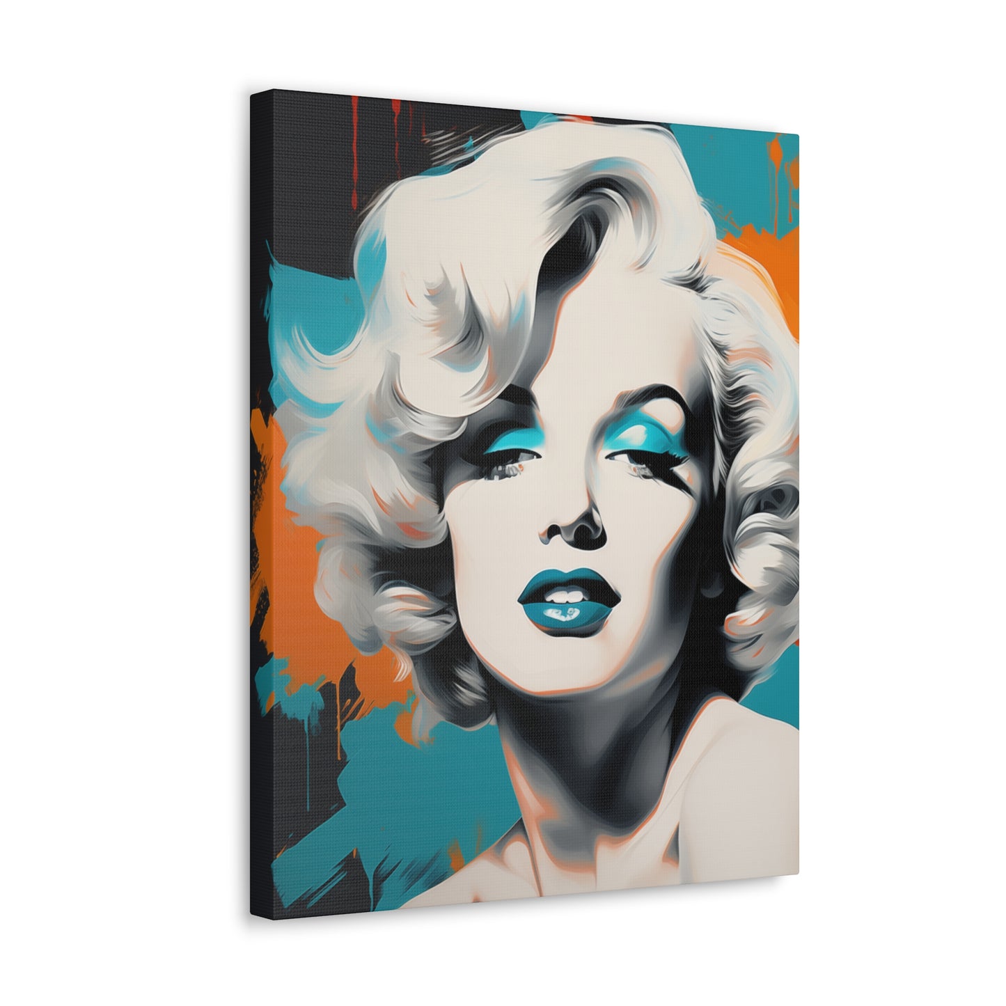 Canvas Wall Art, Gallery Wrapped Pop Art, Celebrity Wall Art – Marilyn Monroe - Orange and Teal