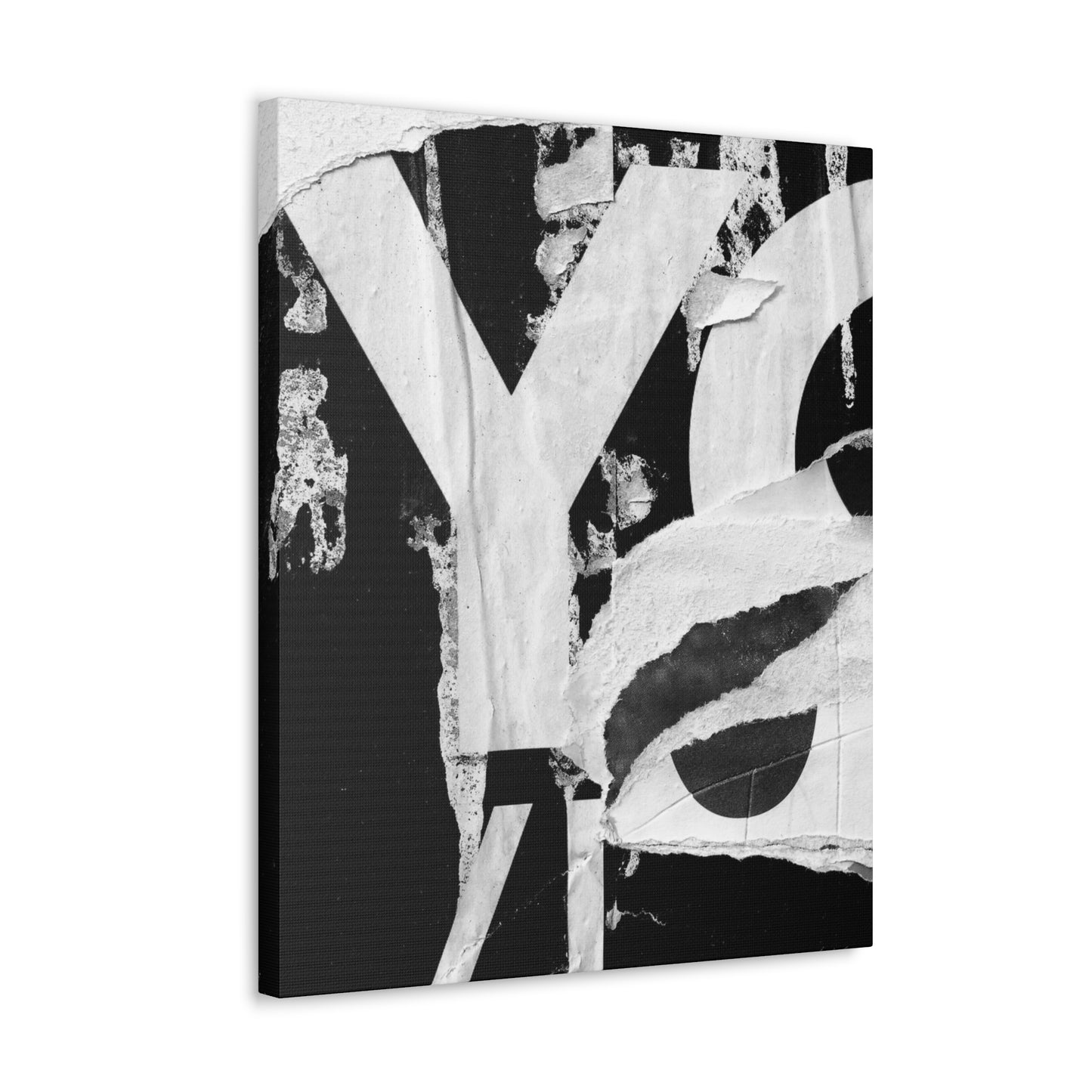 Canvas Wall Art, Gallery Wrapped Urban Street Art, Abstract Torn Poster Street Art - Black and White YO