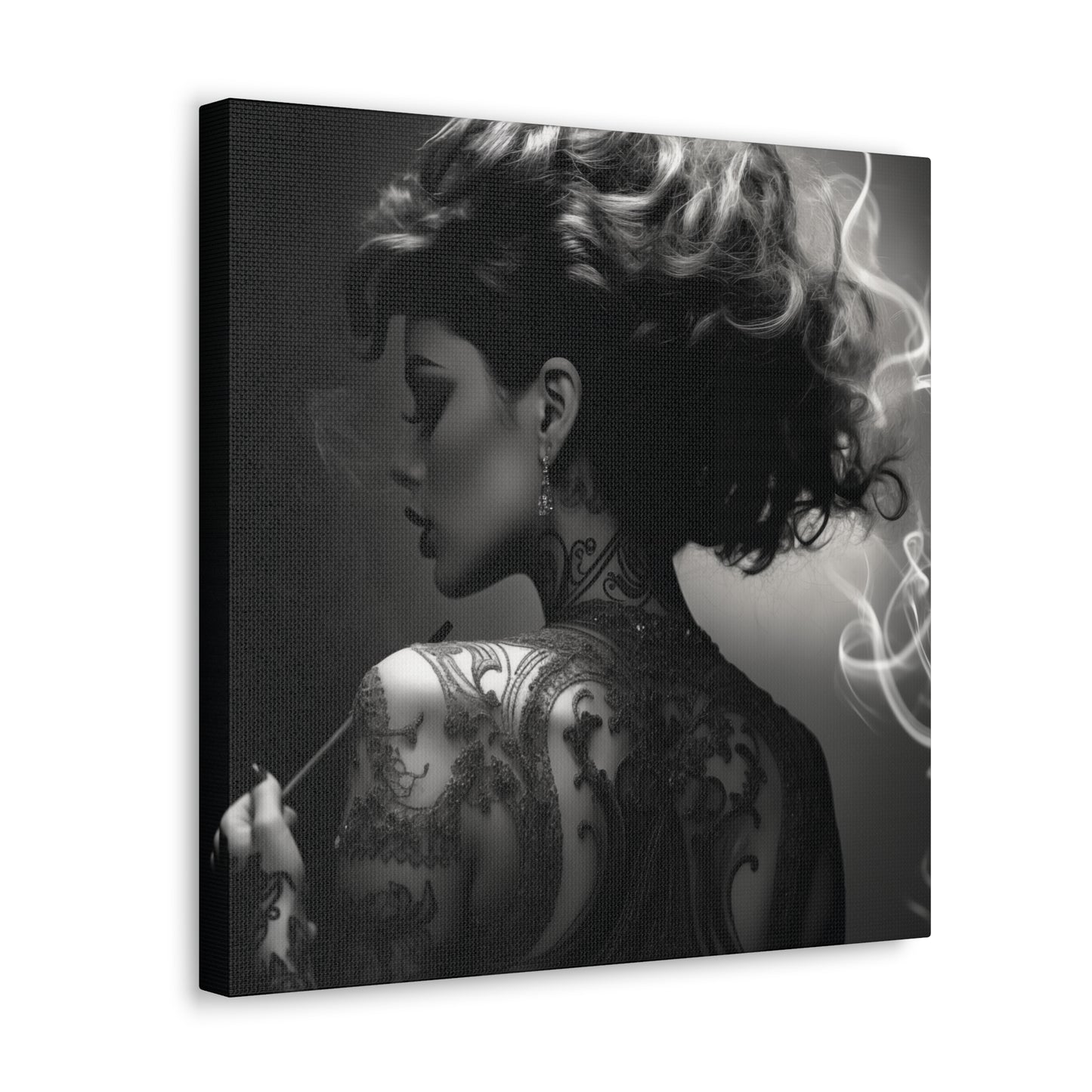 Canvas Gallery Wrap - Black and White Photography - Tattooed and Smoking