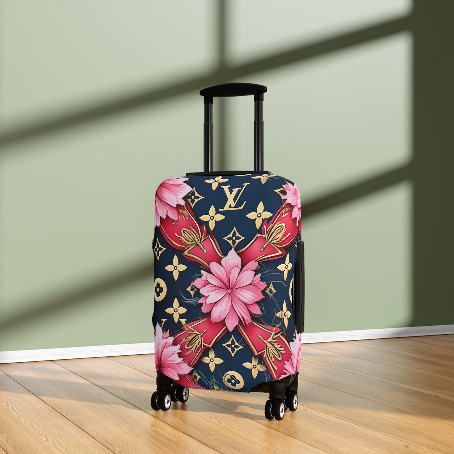 Designer Inspired Luggage Cover - LV Navy Pink Blossom