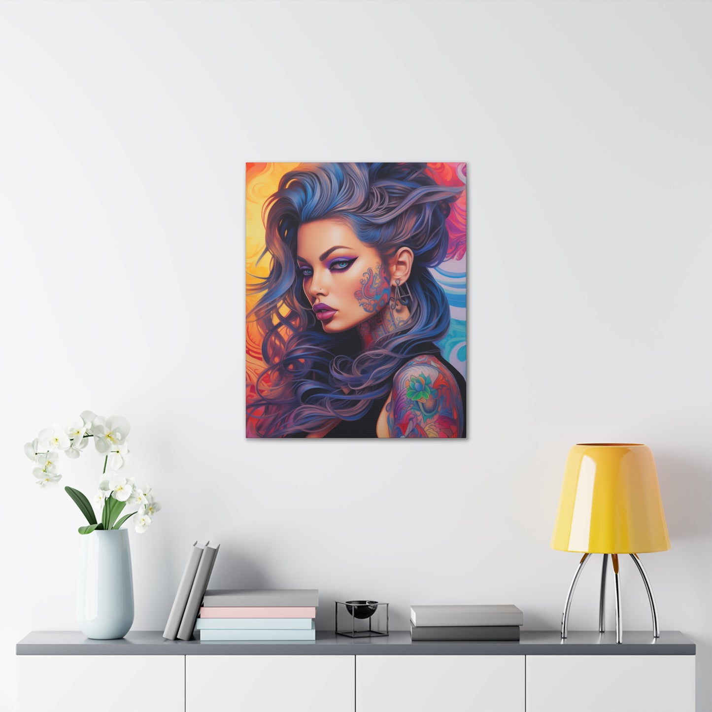 Gallery Wrapped Canvas, Edgy Tattooed Beauty, Urban Pop Art Canvas – Faye
