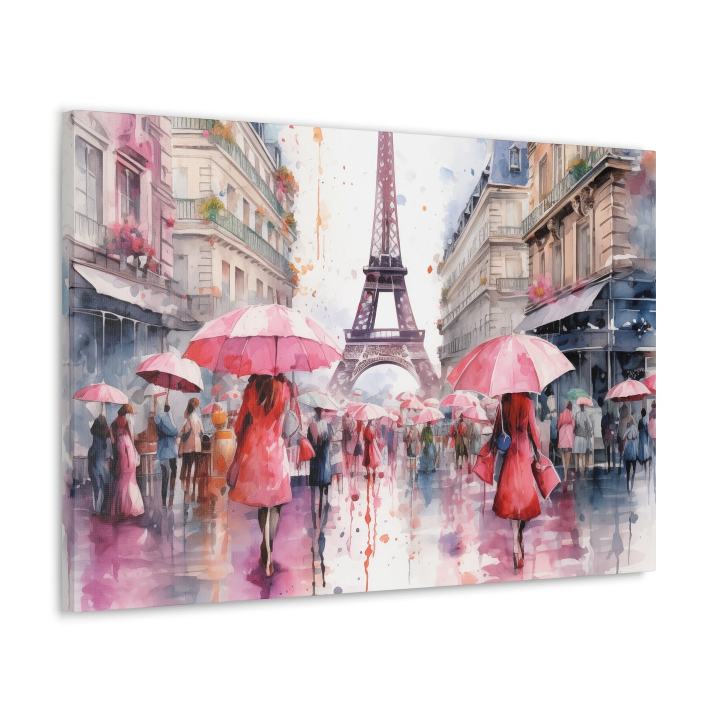 Eiffel Tower Wall Art, Paris France, Canvas Gallery Wrap - Pink Umbrellas
