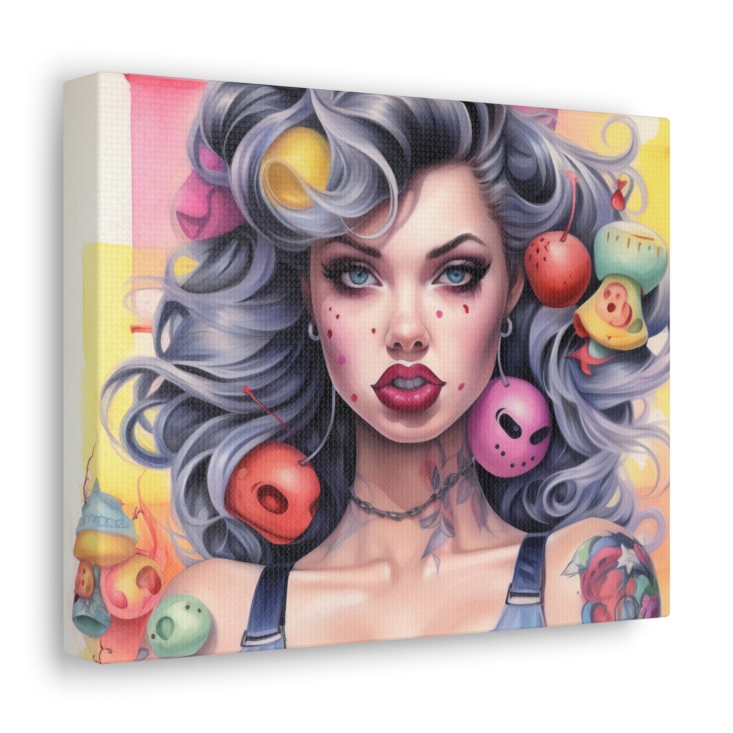 Gallery Wrapped Canvas, Tattooed Beauty, Femme Doll Pop Art Canvas – Lila