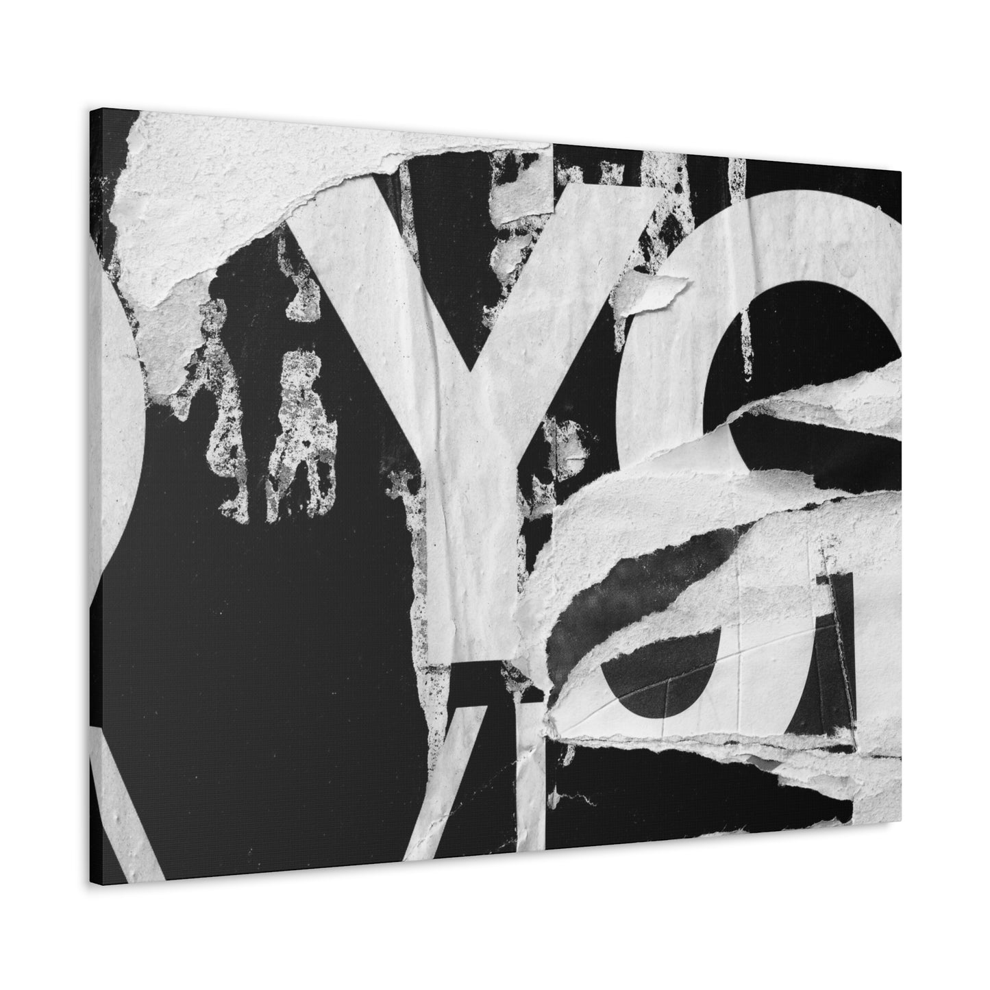 Canvas Wall Art, Gallery Wrapped Urban Street Art, Abstract Torn Poster Street Art - Black and White YO