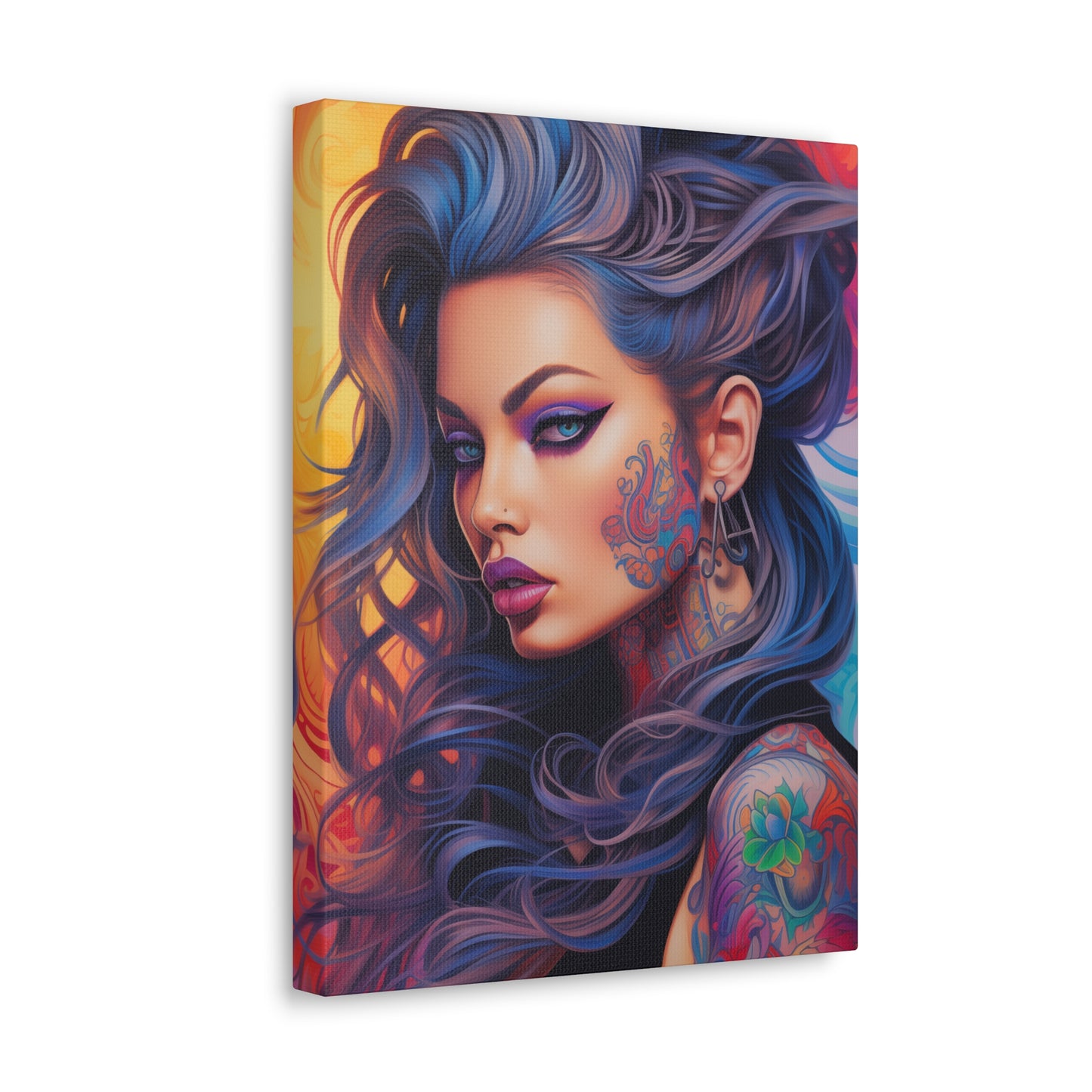 Gallery Wrapped Canvas, Edgy Tattooed Beauty, Urban Pop Art Canvas – Faye
