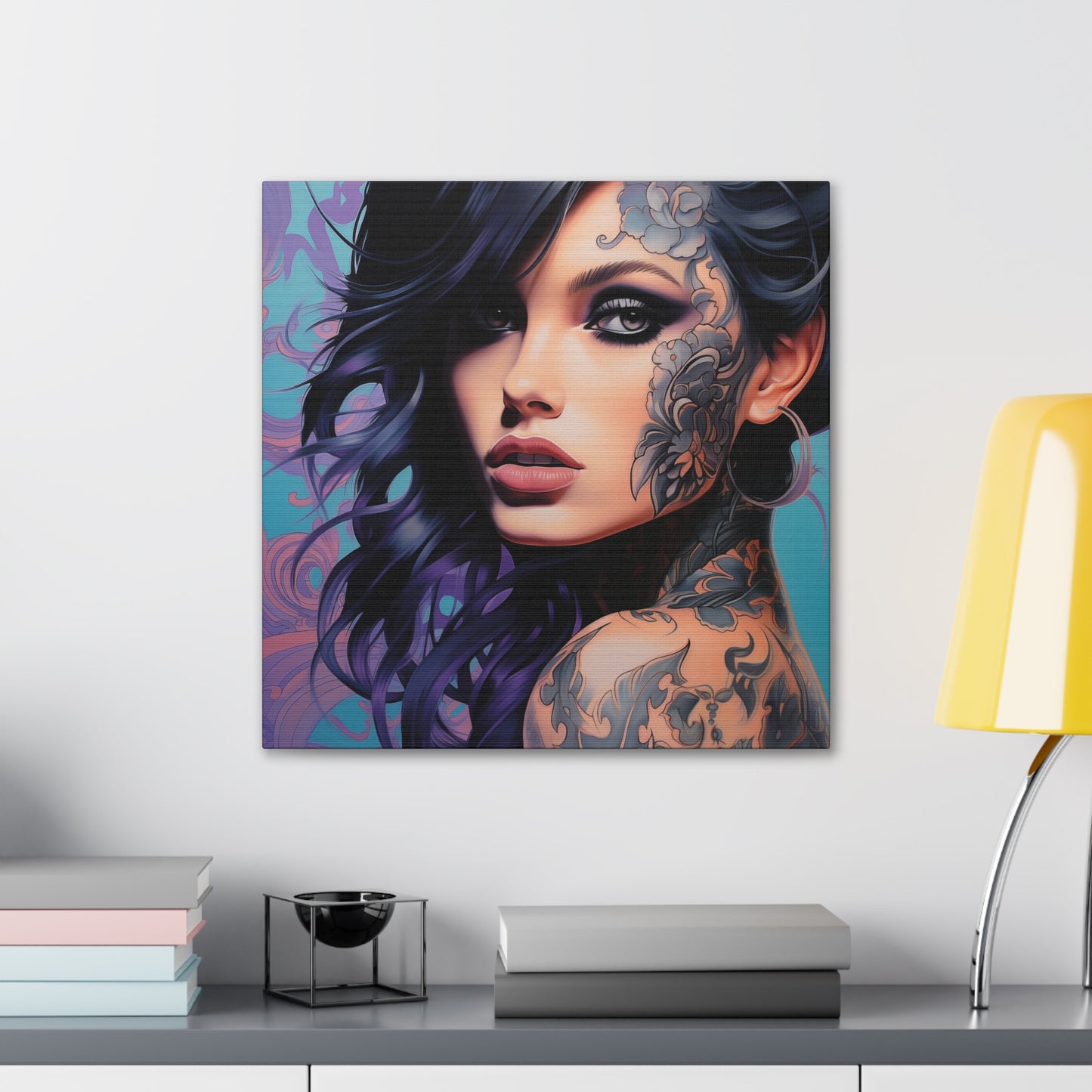 Gallery Wrapped Canvas, Edgy Tattooed Beauty, Urban Pop Art Canvas – Dominique