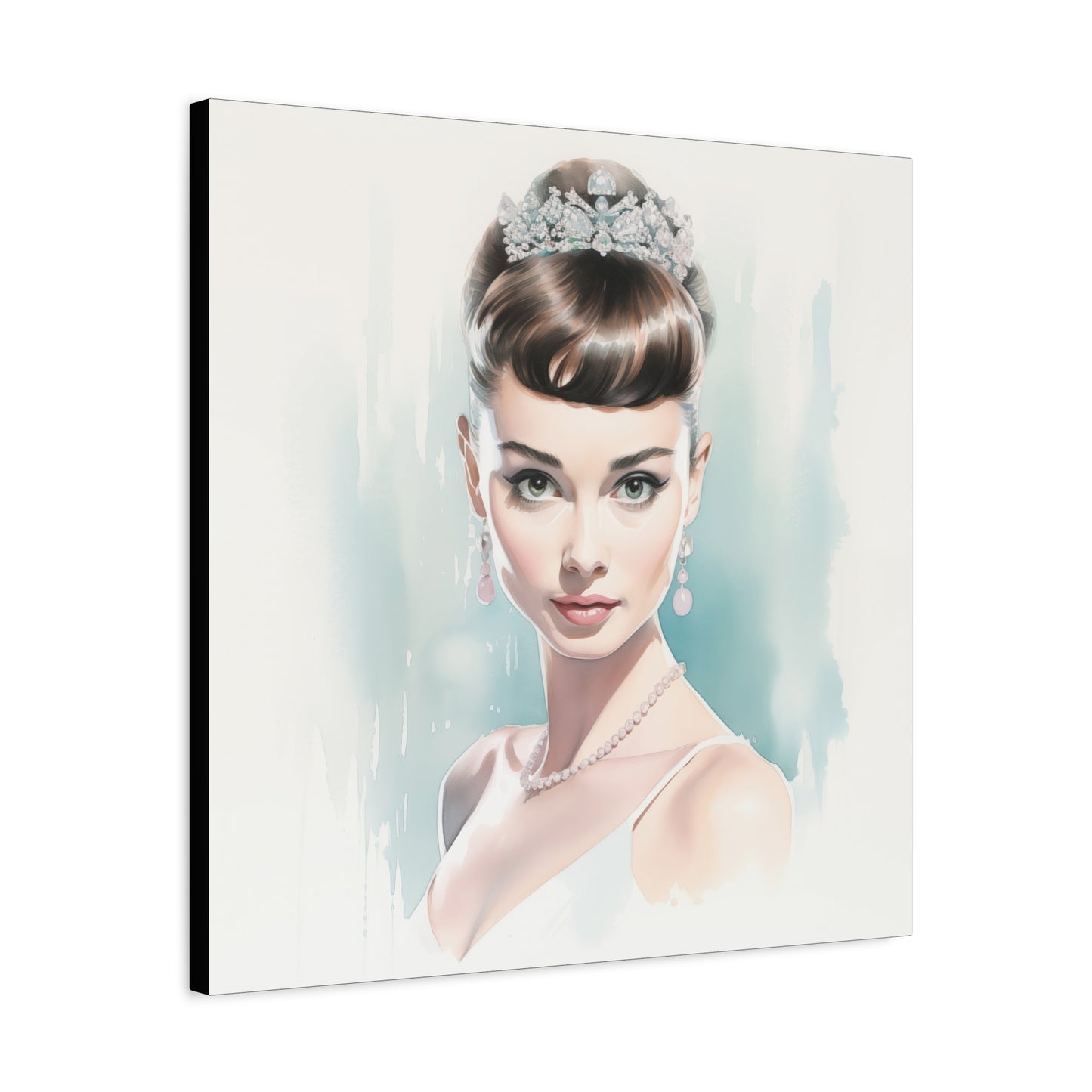 Canvas Wall Art, Gallery Wrapped Pop Art, Celebrity Wall Art – Audrey Hepburn - Robin Egg Blue