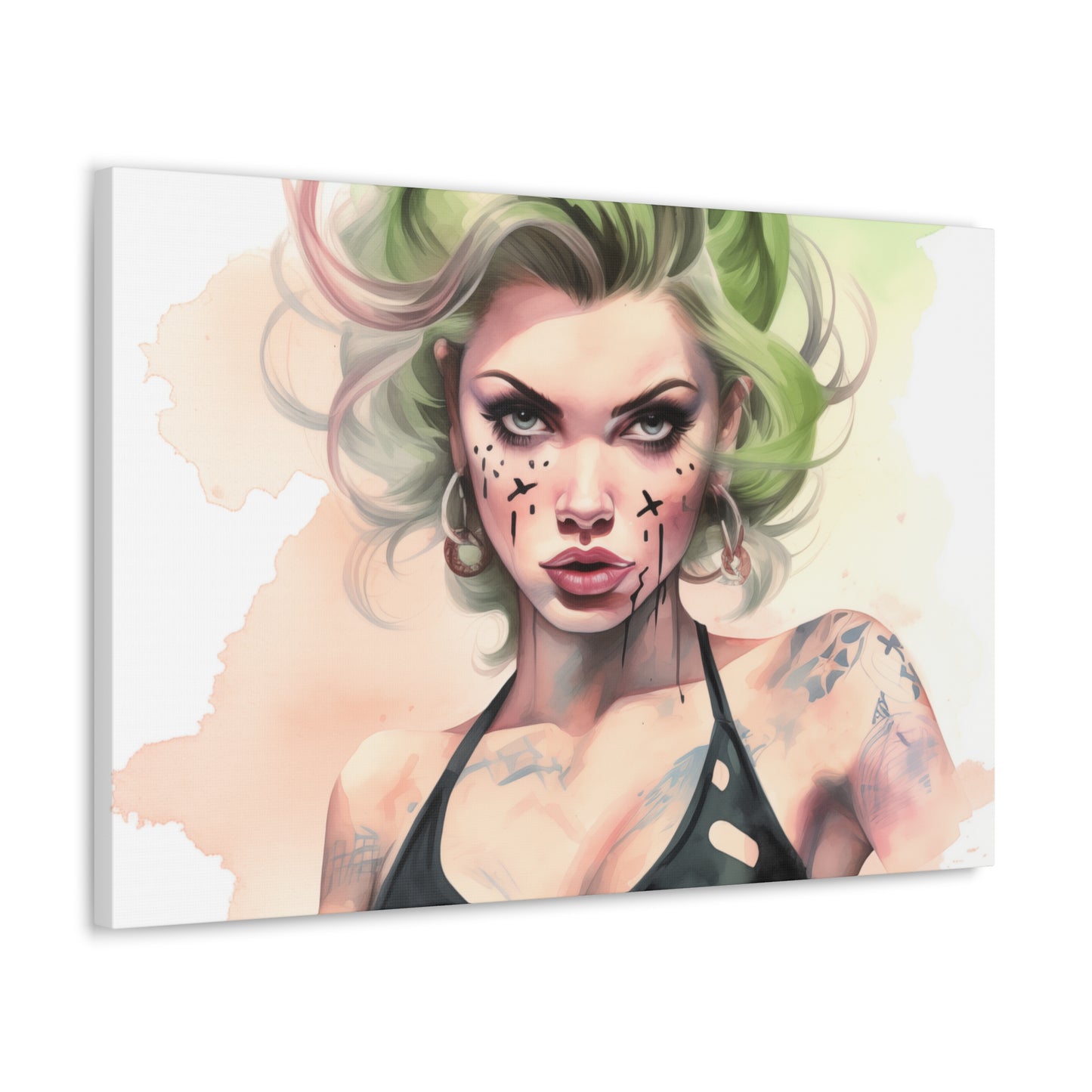 Gallery Wrapped Canvas, Edgy Tattooed Beauty, Urban Pop Art Canvas – Ivy