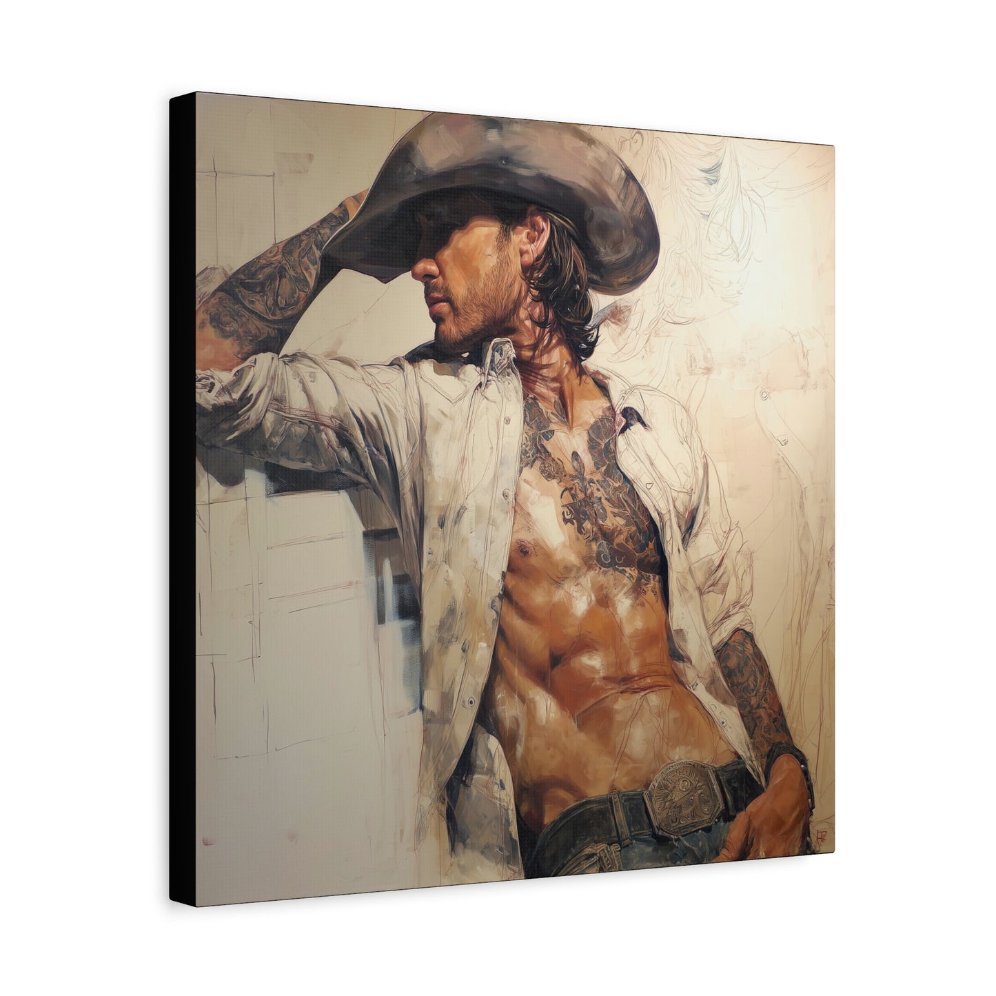 Gallery Wrapped Canvas, Wranglers and Wreckage Art Canvas, Erotic Pinup Art Canvas – Wyatt